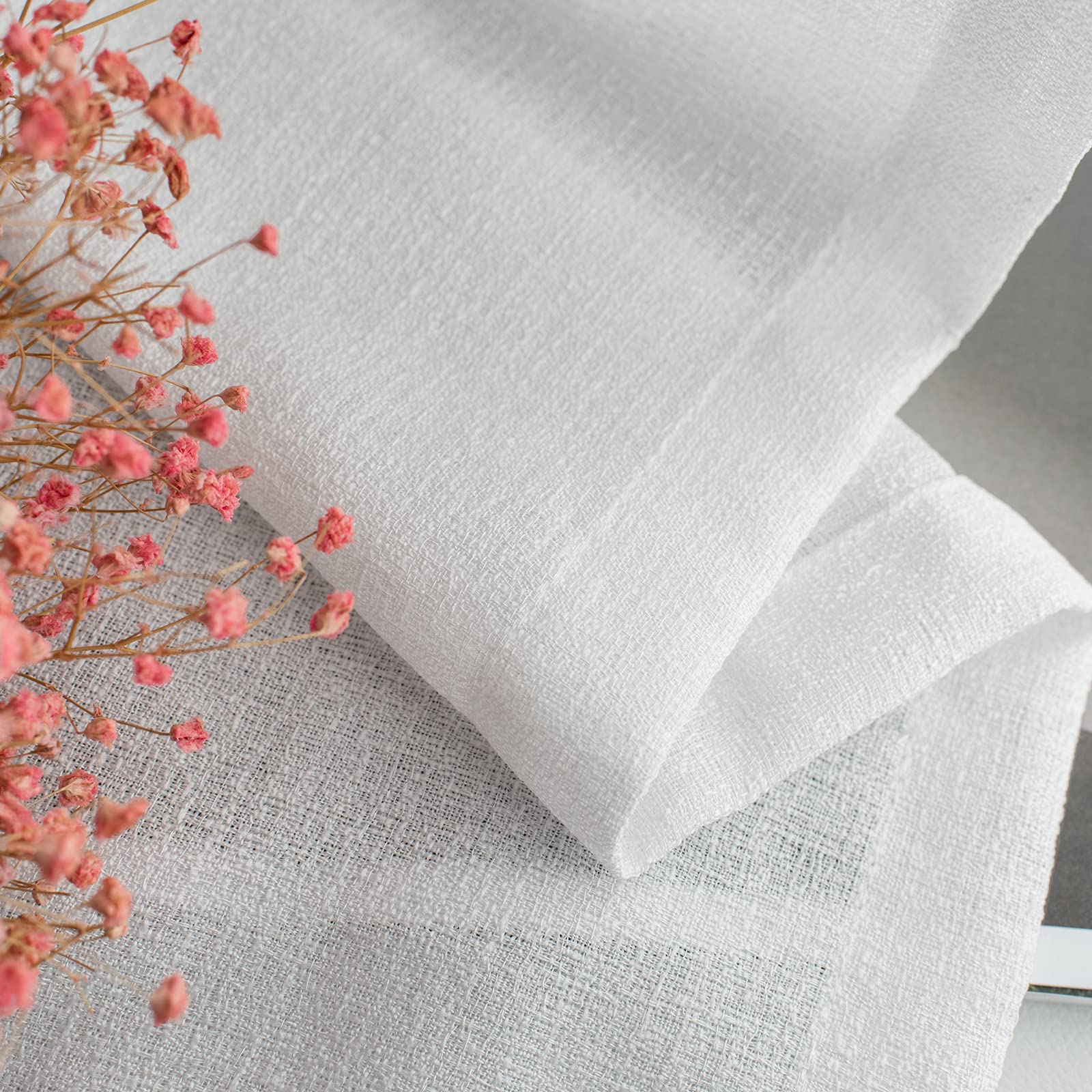 Melodieux White Semi-Sheer French Door Curtains 40 Inch Length - Linen Look Voile Drapes for Front Door, Patio & Sliding Glass Doors (25x40 Inches, 2 Panels) - Perfect for Living Room, Bedroom & Home Decor