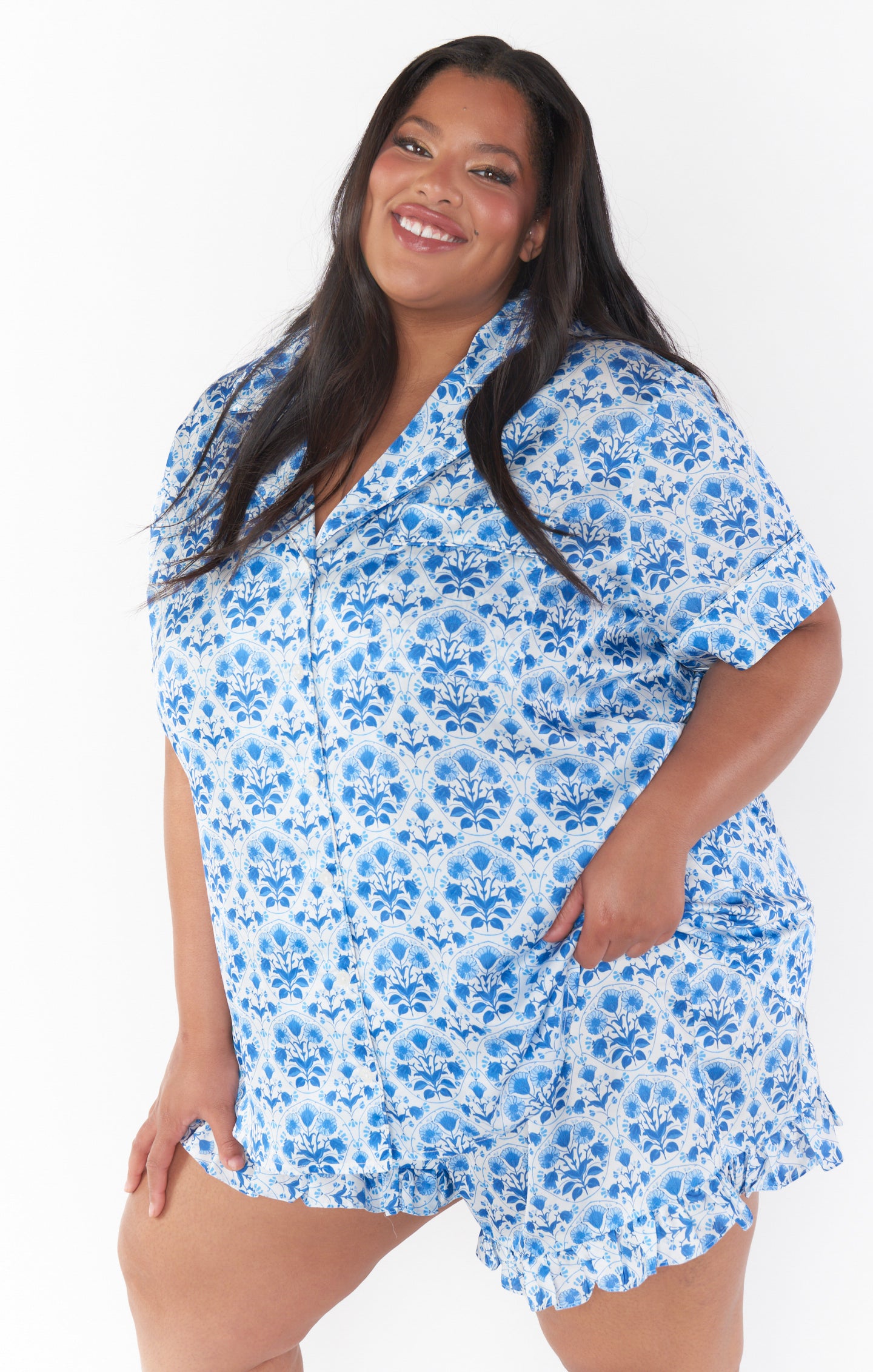 Blue Teagan Floral Pajama Set for Women - Soft & Comfortable Sleepwear for Nighttime Relaxation and Lounging at Home