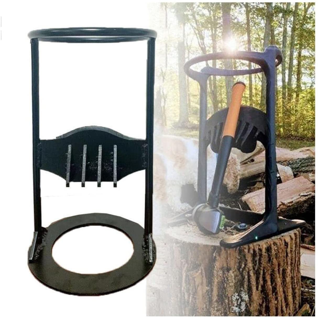 YAOJIA Manual Firewood Splitter - Heavy Duty Cast Iron Log Kindling Cracker & Splitting Wedge for Home Fireplace, Camping, Outdoor Cooking & Wood Stove (Black)