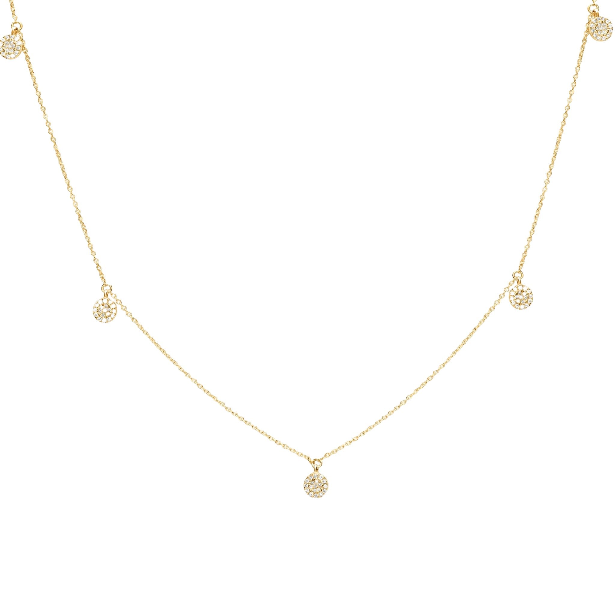 14K Solid Yellow Gold Diamond Station Necklace - Elegant Layering Piece for Everyday Wear & Special Occasions