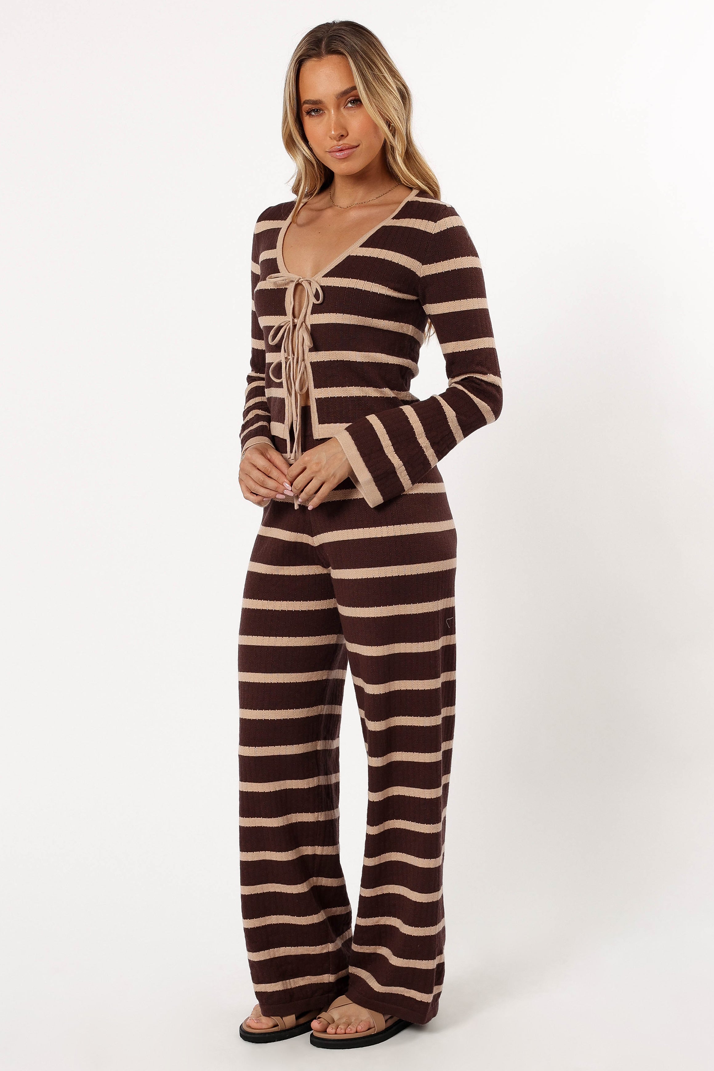 Carina Knit Pant Chocolate Brown Stripe - Women's Comfortable Stretch Knit Pants for Casual Wear, Lounge & Travel | Soft & Breathable Fabric