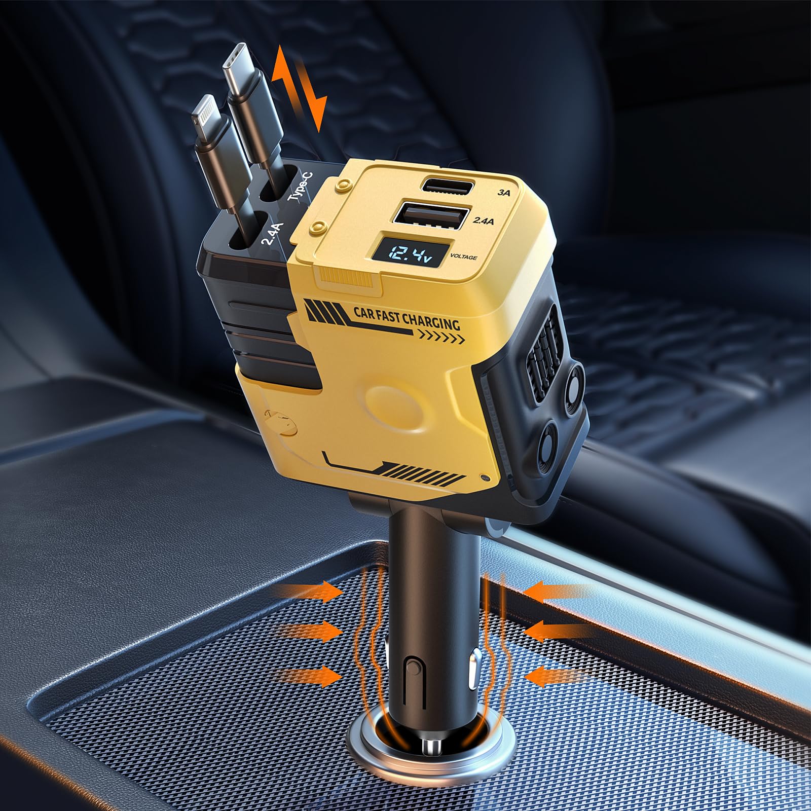 4-in-1 Retractable Car Charger with 31.5