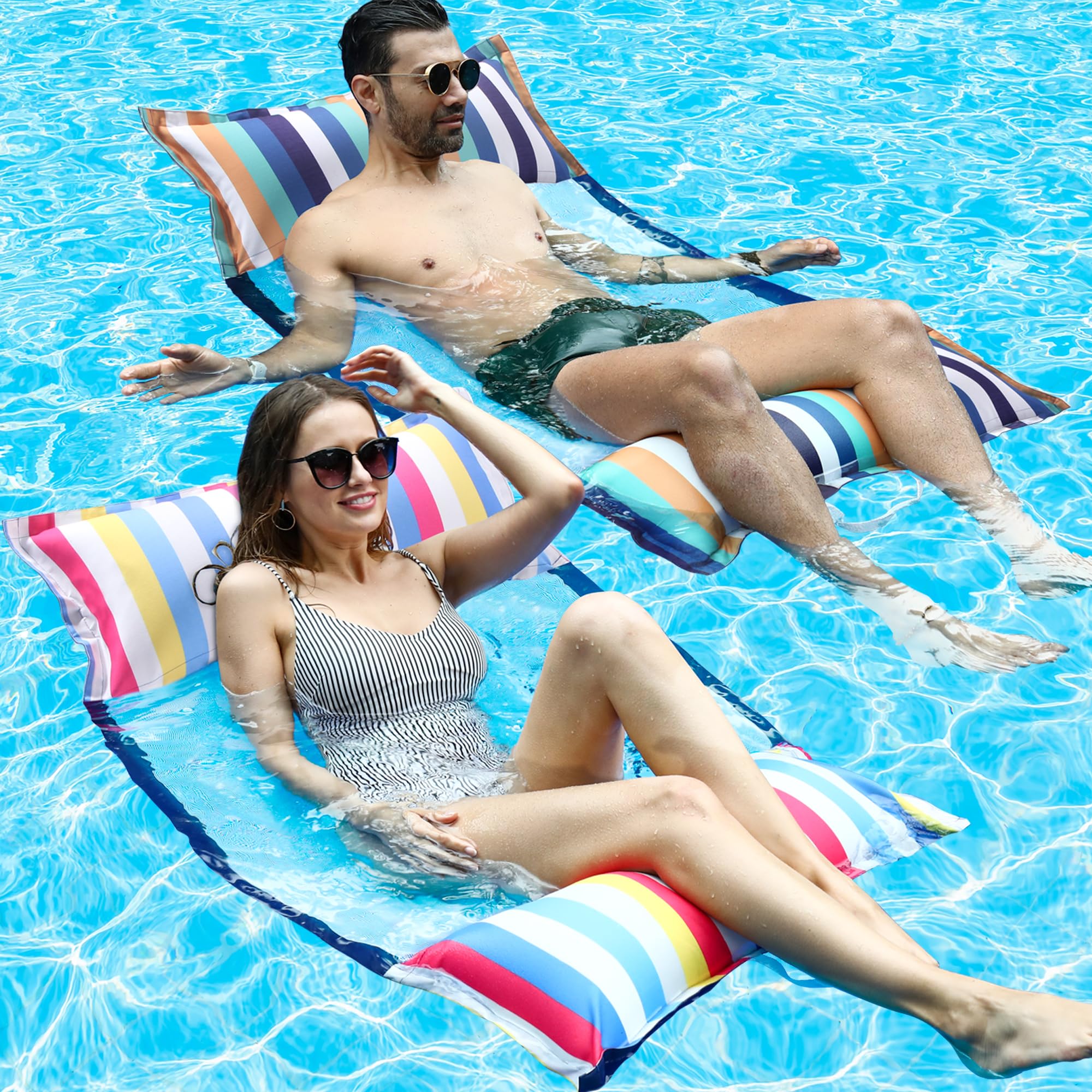 FindUWill Fabric Pool Hammock Floats - XL 2Pack Inflatable Water Hammock, Lounge Chair & Drifter for Adults - Perfect for Pool Parties, Lake Relaxation & Beach Vacations