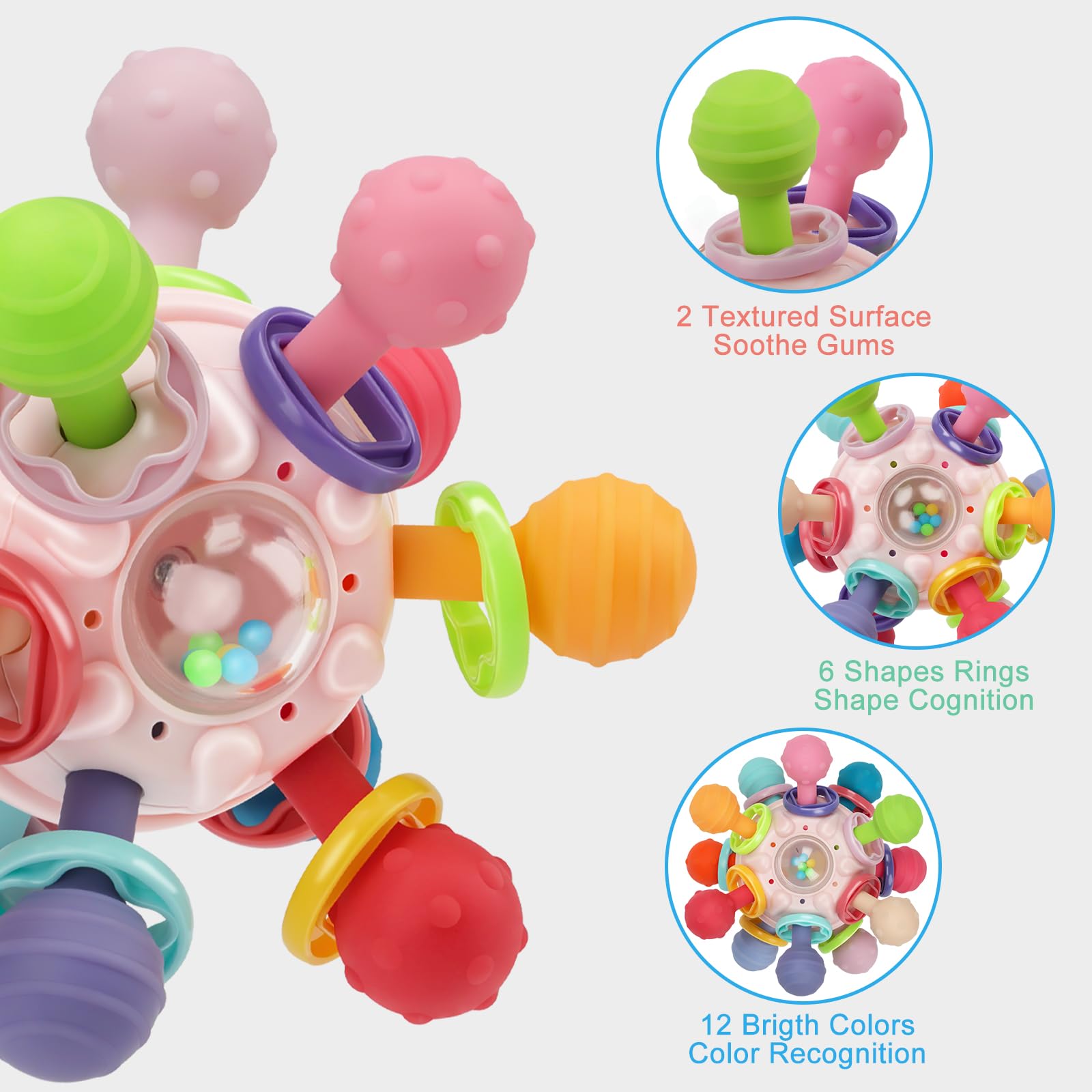 Montessori Baby Teething Toys for 0-12 Months - Food Grade Sensory Teether & Developmental Learning Rattle Toys - Perfect Gift for Newborn Boys & Girls - Ideal for Soothing Gums, Sensory Exploration & Early Learning