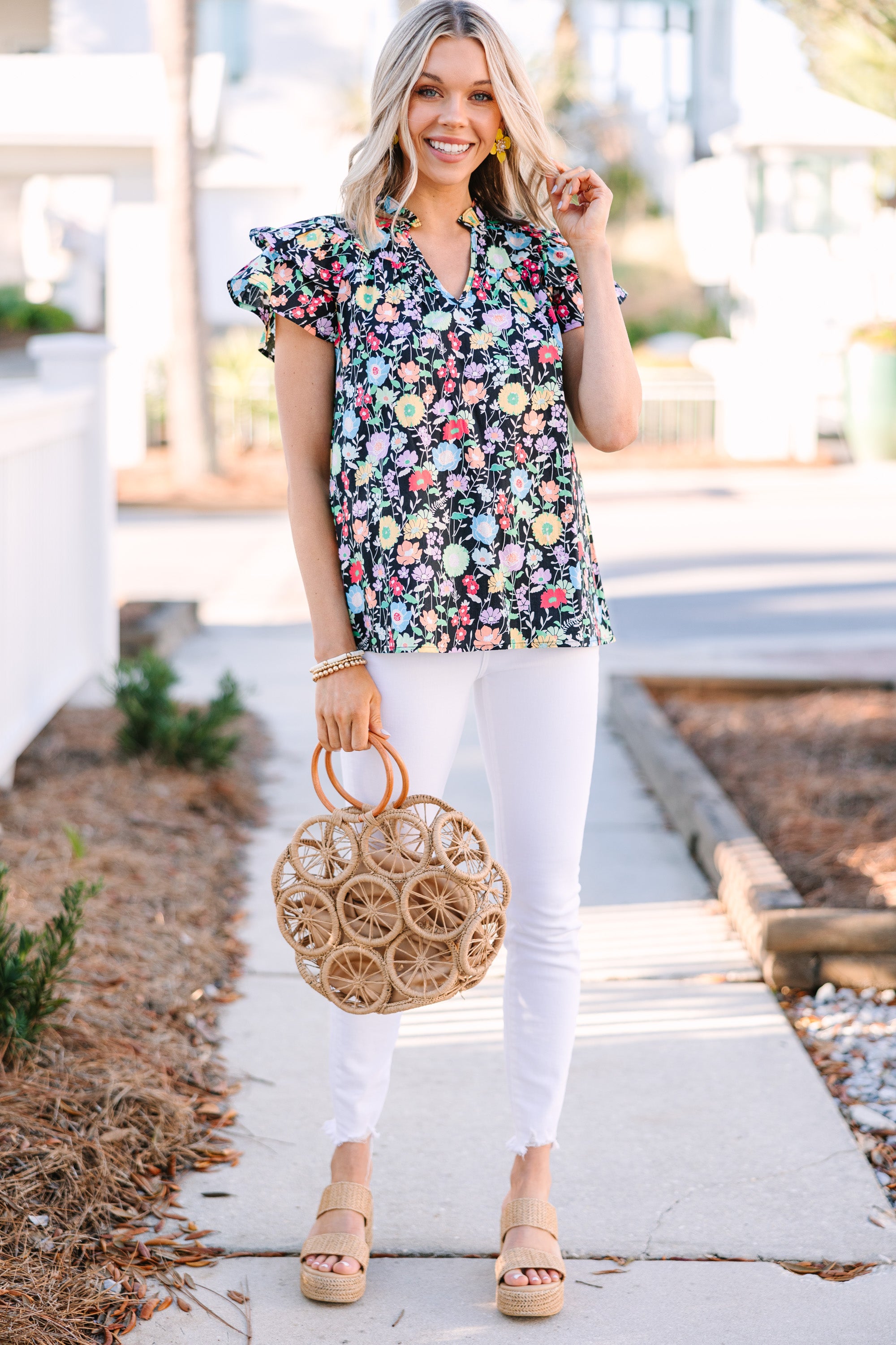 Elegant Black Floral Blouse for Women - Chic Casual & Office Wear - Perfect for Date Nights, Work & Special Occasions