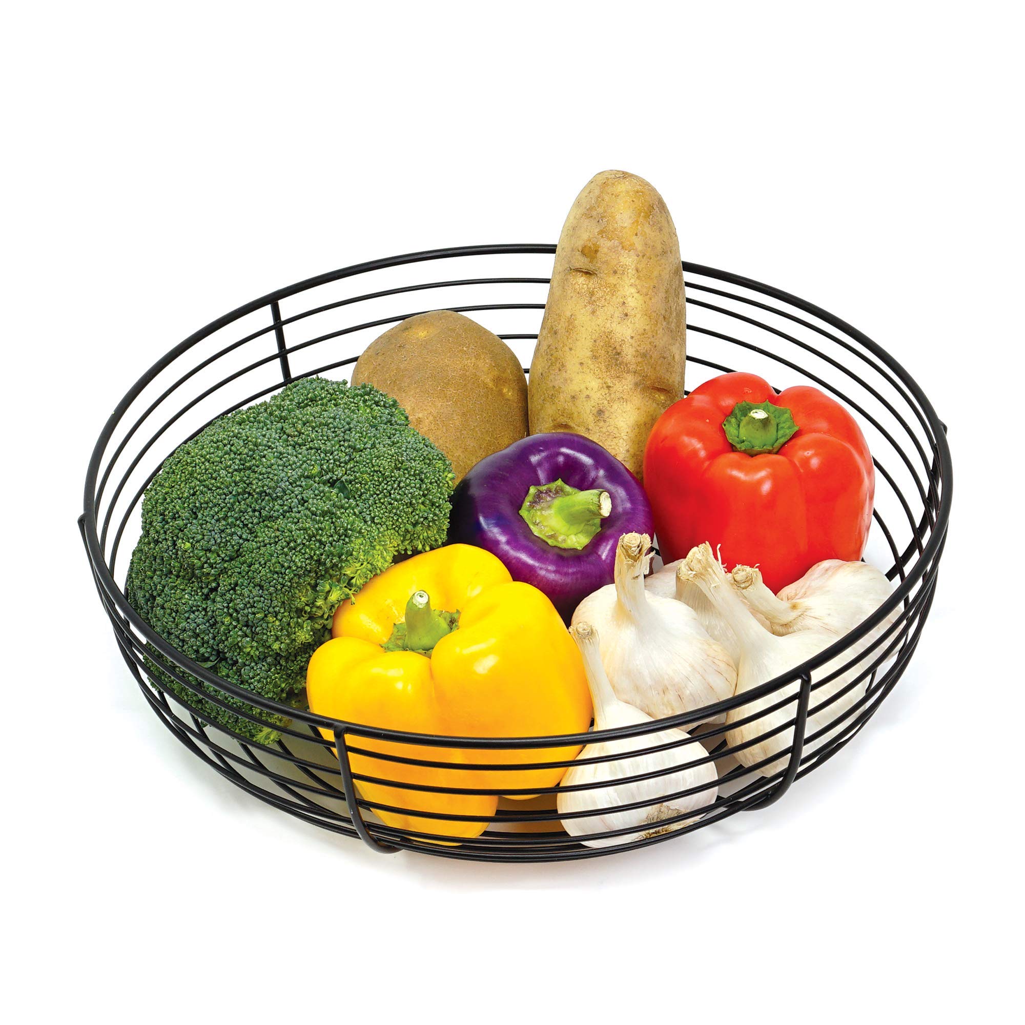 CAXXA Stainless Steel Countertop Fruit Basket - Black Wire Mesh Organizer for Fruits, Vegetables, Bread, Snacks - Perfect for Kitchen Counter, Dining Table, Pantry Storage & Home Decor