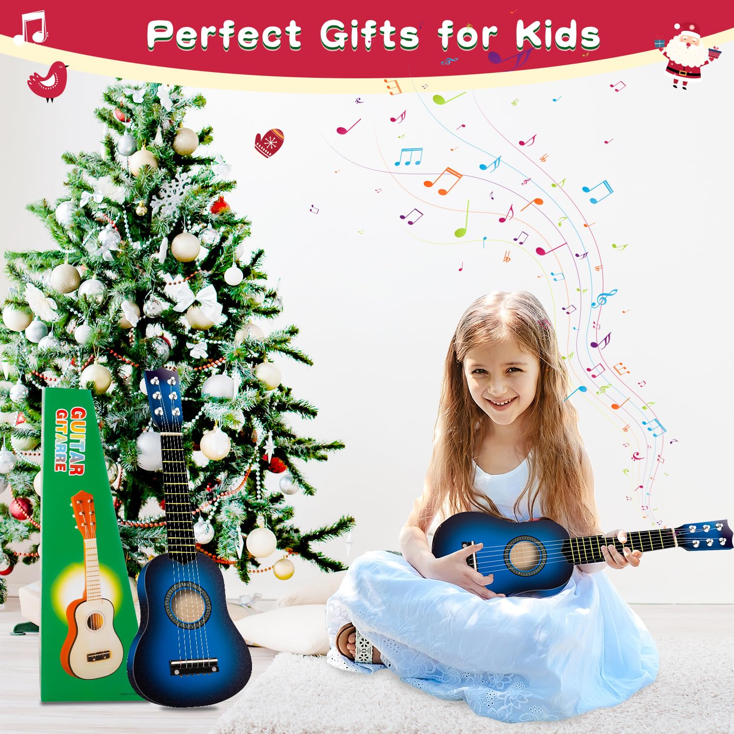 **21 Inch Wooden Acoustic Guitar for Kids - 6 String Beginner Ukulele Toy for Toddlers Ages 3-7 - Musical Learning Instrument Gift for Boys & Girls (Blue) - Perfect for Birthday, Christmas & Music Practice**