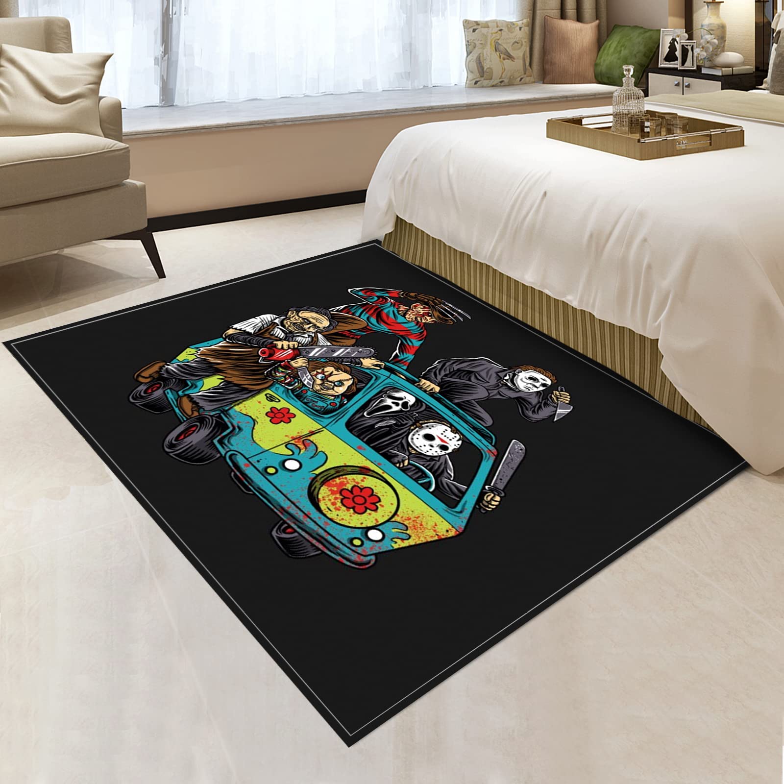 4x5 Feet 3D Horror Movie Characters Carpet - Non-Slip Flannel Floor Mat for Living Room, Bedroom Decor - 48x60 Inch Polyester Rug with Horror Film Design - Perfect for Halloween Decor, Movie Themed Rooms & Gamer Lairs
