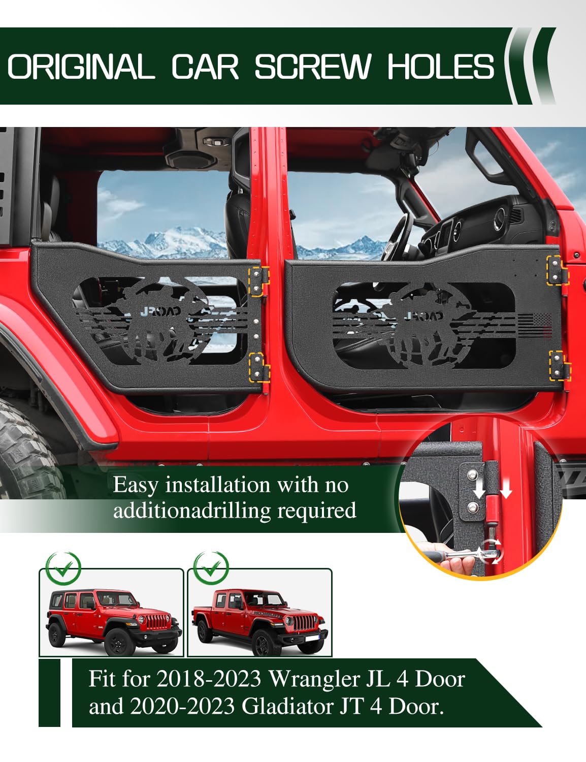 Jeep Wrangler JL & Gladiator JT Tube Doors - Compatible with 2018-2023 Models | Front & Rear Soldier Pattern Half Doors (No Mirrors) | Summer Off-Road Adventure Upgrade