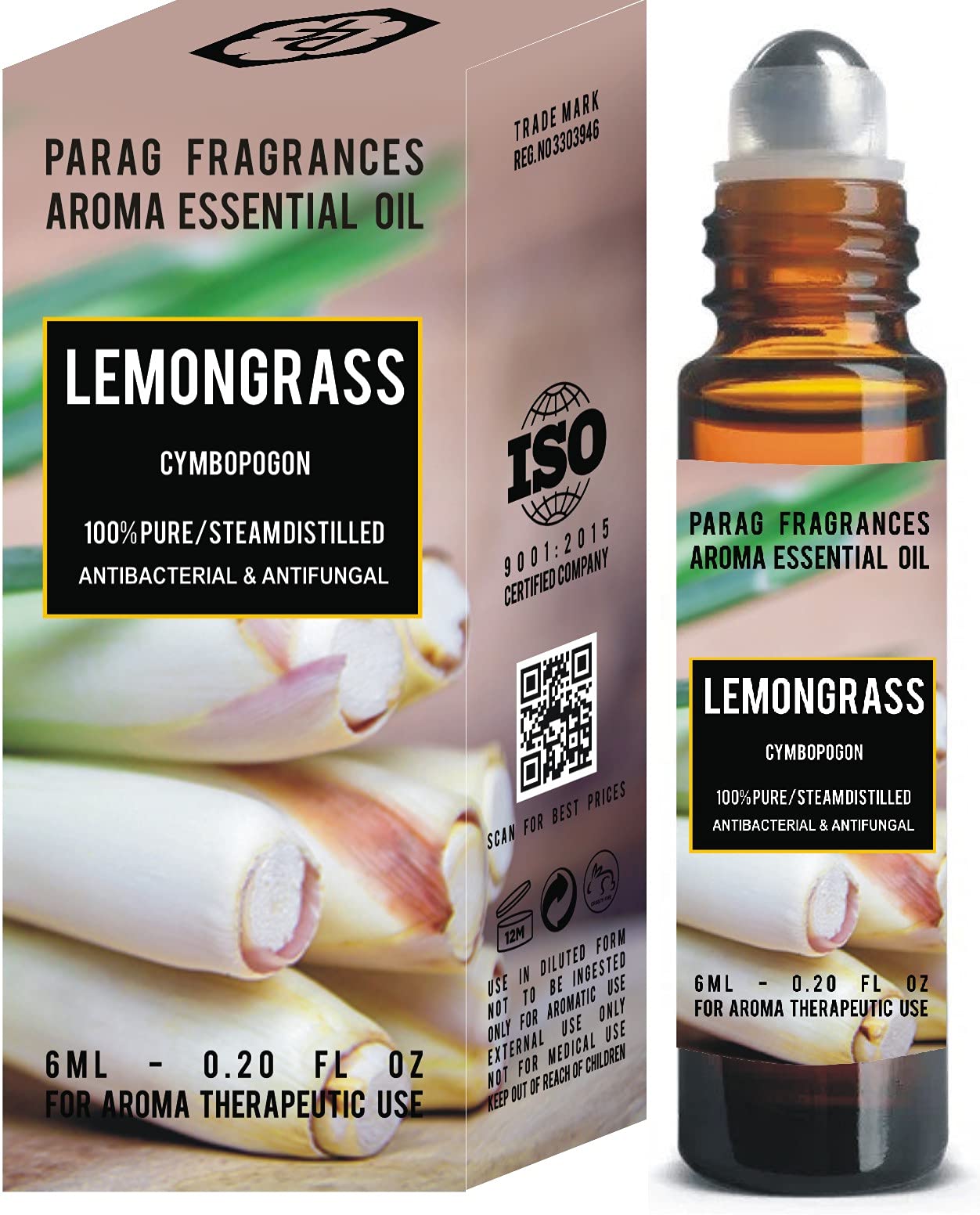 Parag Fragrances 100% Pure Lemongrass Essential Oil - Natural, Undiluted, Aromatherapy Grade for Diffusers, Massage & Relaxation (6ml) - Perfect for Stress Relief, Yoga & Home Spa