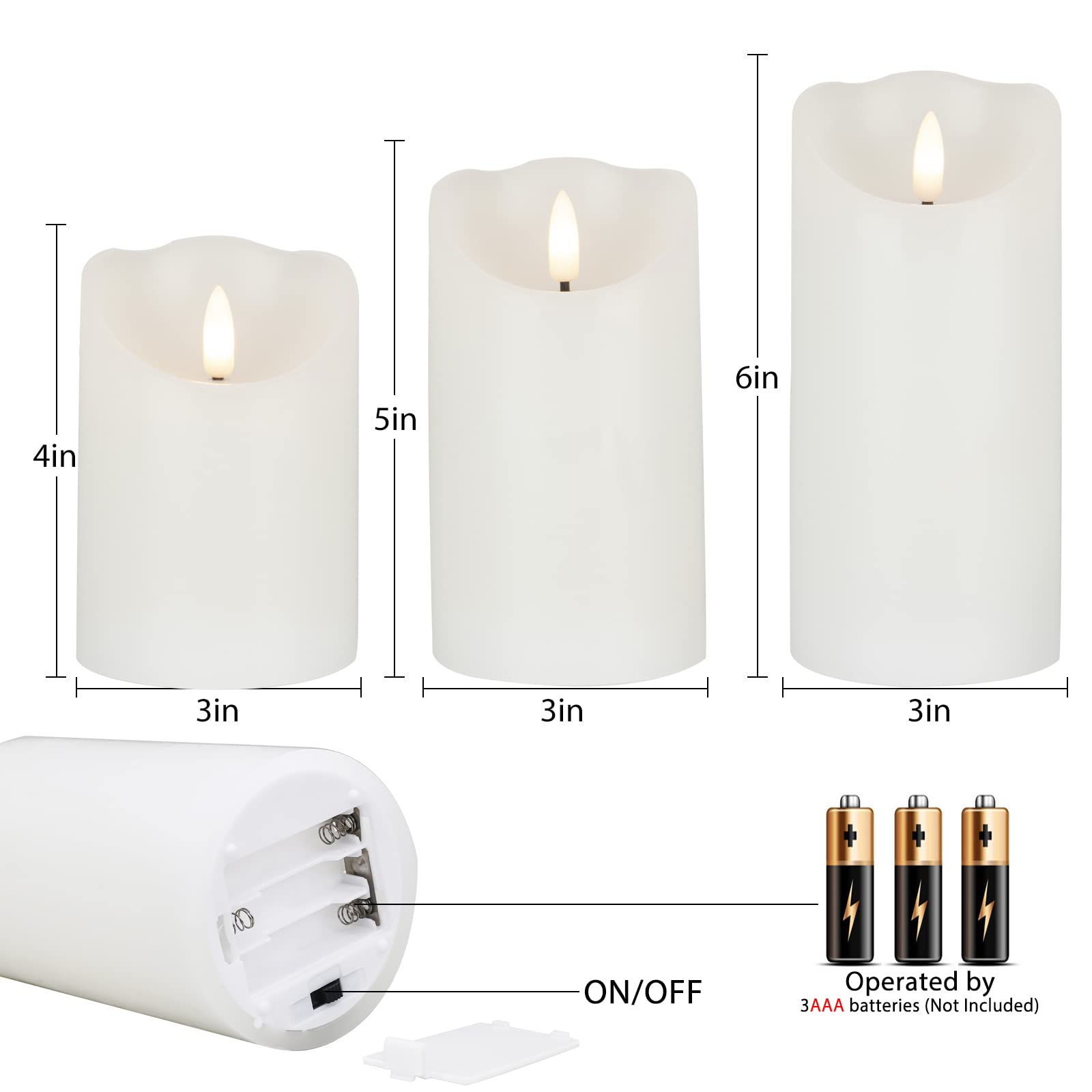 Flameless LED Candles with Remote Control - Set of 3 Battery Operated Wax Candles with Timer & Flickering Flame Effect (White) - Perfect for Home Decor, Christmas Party, Wedding Centerpiece & Romantic Dinner Ambiance
