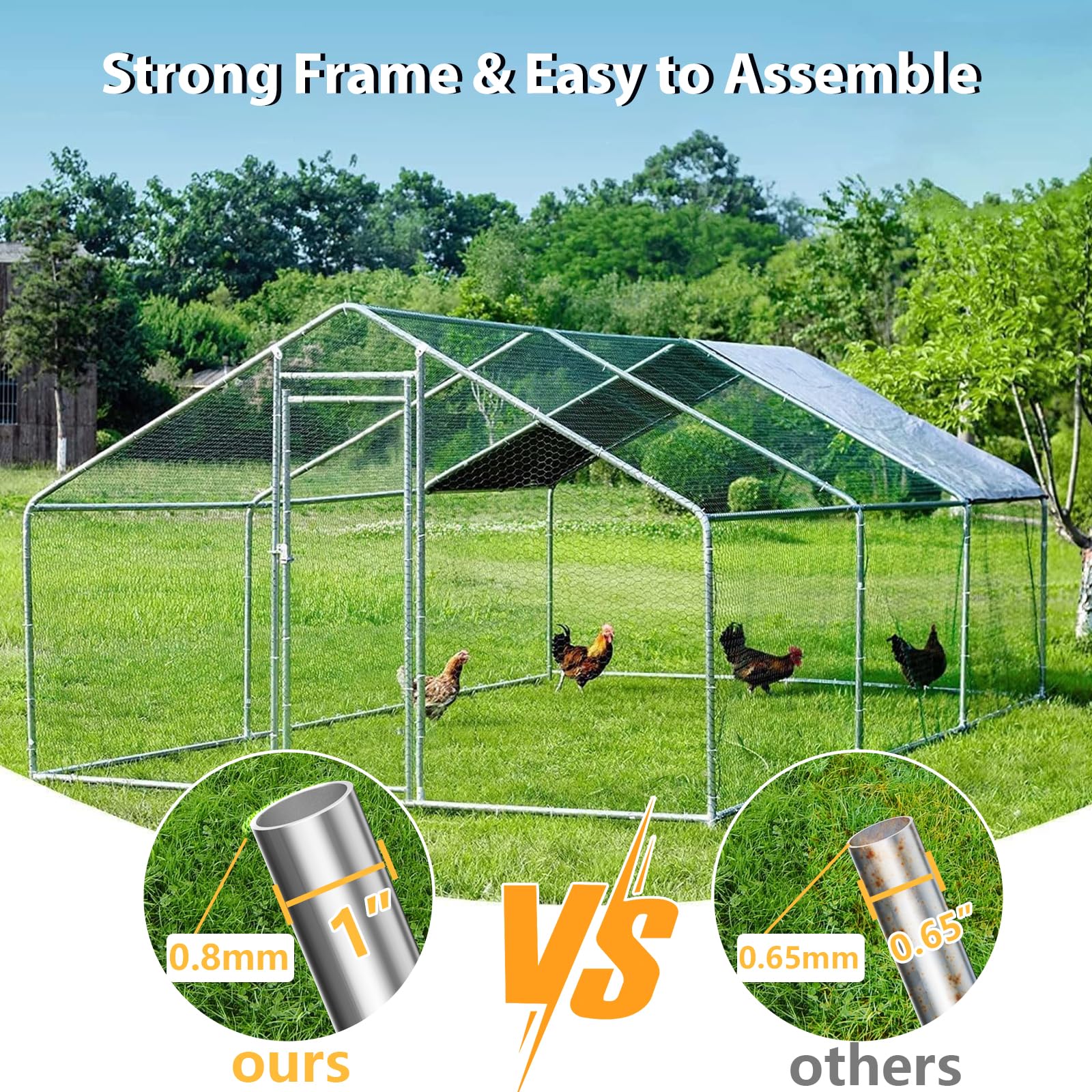 Large Metal Chicken Coop with Waterproof UV-Resistant Cover - 9.8'x6.6'x6.4' Outdoor Poultry Pen for Chickens, Ducks & Rabbits - Durable Backyard Farm Animal Shelter for Free Range & Protection