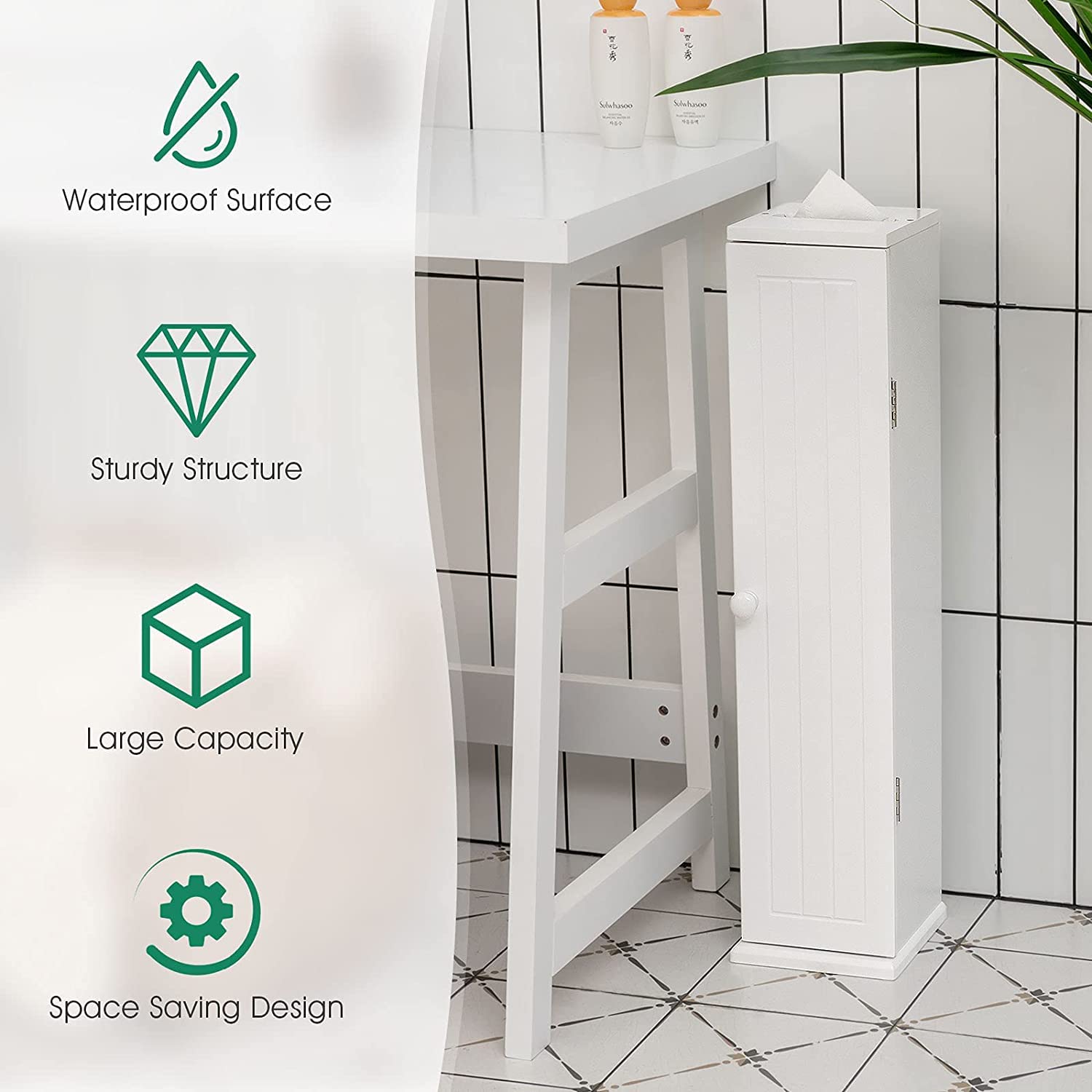 LUARANE Toilet Paper Storage Tower - Free Standing 4-Tier Bathroom Organizer with Detachable Shelves & Door - White Floor Cabinet for Toilet Paper, Towels & Bath Essentials - Perfect for Small Bathrooms, Apartments & Kitchen Storage
