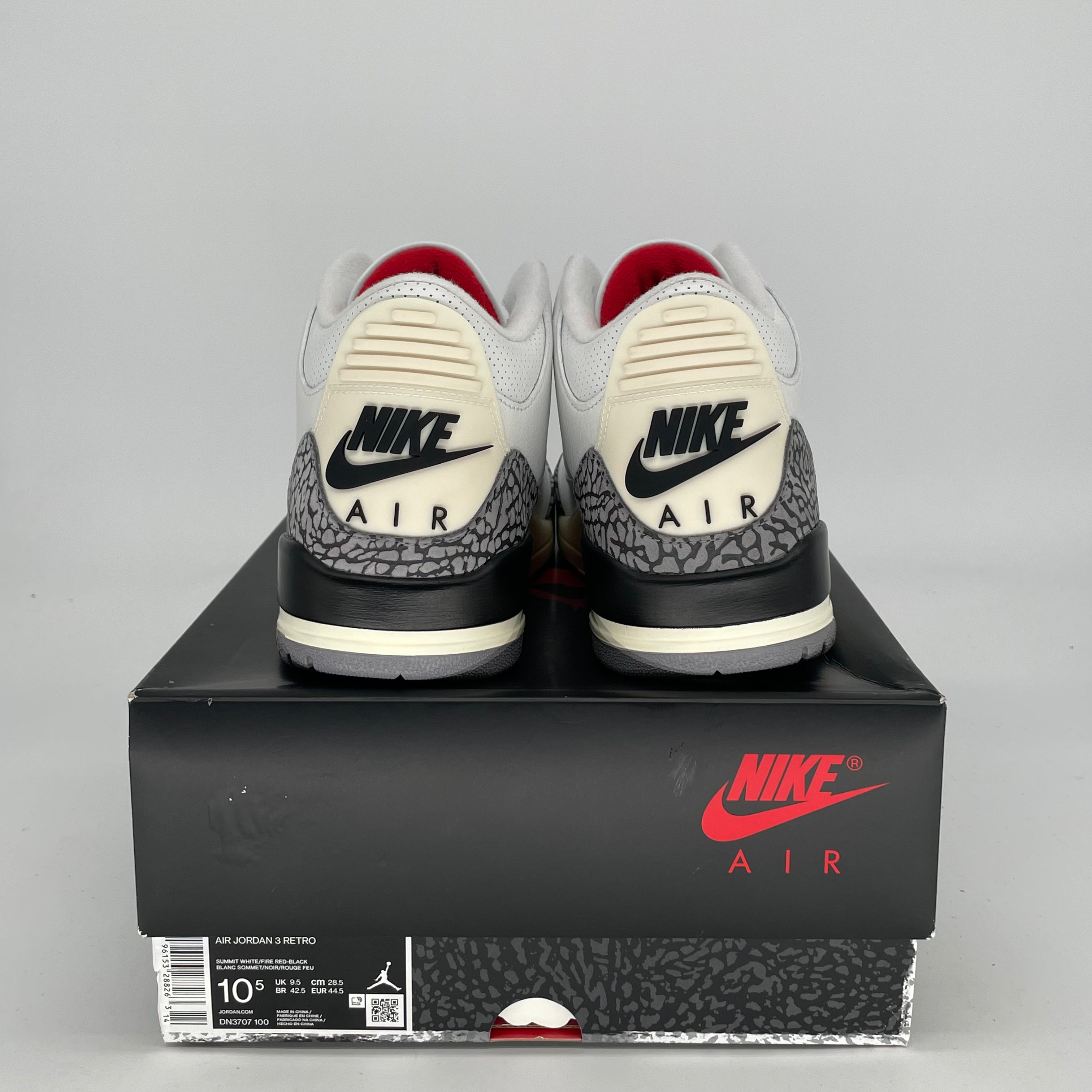 AIR JORDAN 3 White Cement Reimagined Retro Sneakers - Men's Size 10.5/Women's 12 (DN3707-100) - Authentic Basketball Shoes for Streetwear & Casual Outfits