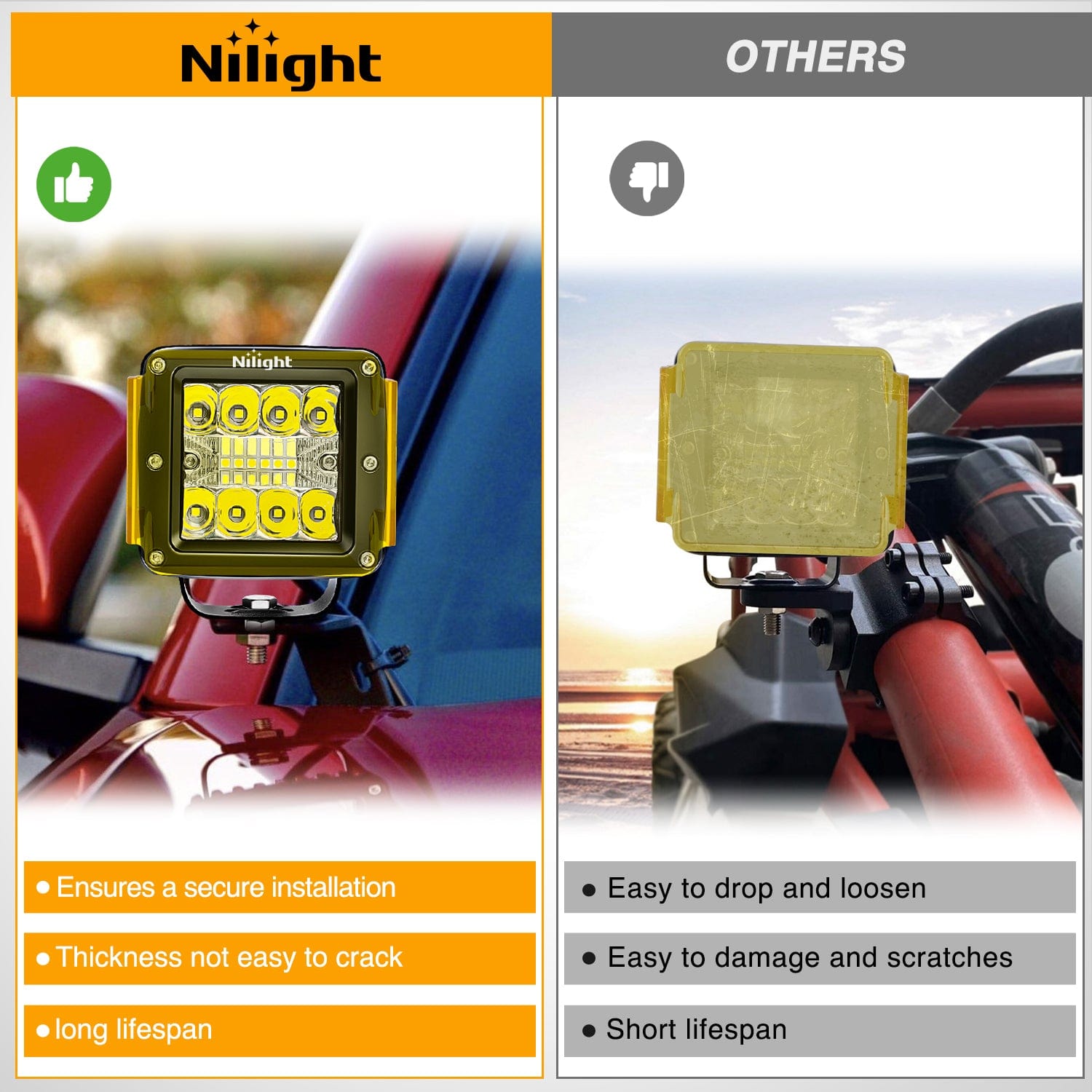 2Pcs 3 Inch Amber Cube Light Pod Covers - Durable LED Fog Light Lens Protectors for Jeep Wrangler, Truck & Off-Road Vehicles - Perfect for Night Driving & Adventure Trips