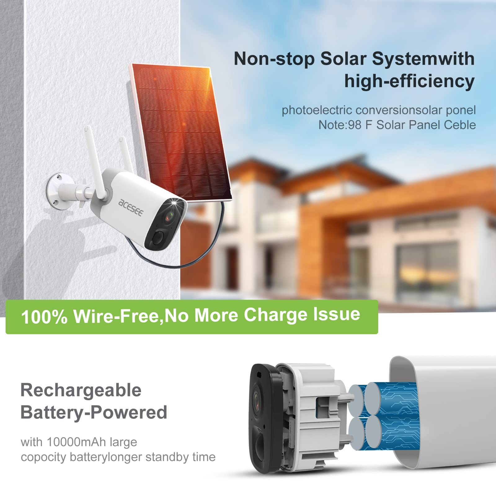 Acesee Wireless Outdoor Security Camera - Rechargeable Battery Powered WiFi IP Camera with Motion Detection, Spotlight, 2-Way Audio & Waterproof (Cloud/SD Storage) - Ideal for Home Surveillance, Backyard Monitoring & Property Security
