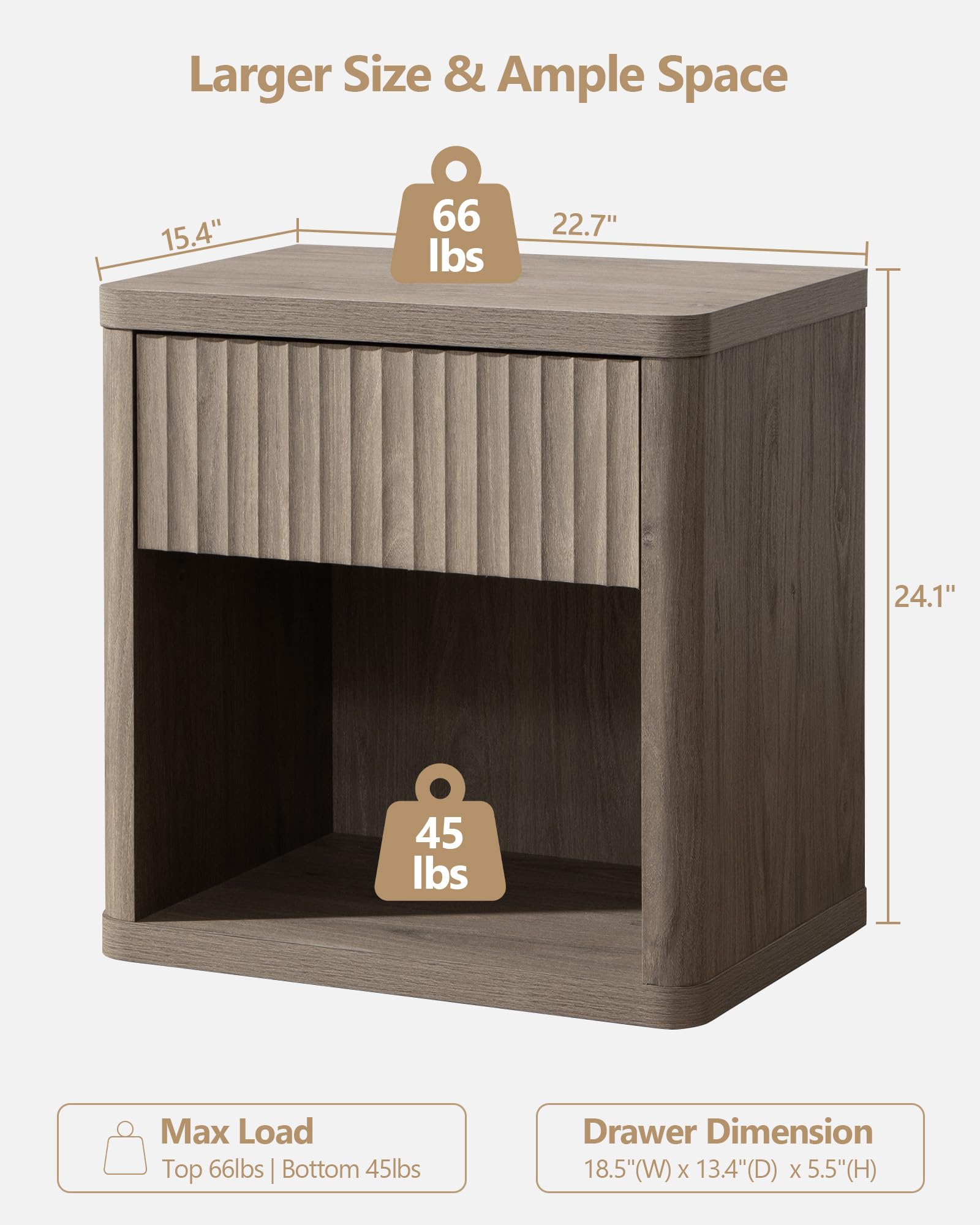 Modern Fluted Nightstand Set of 2 - 22.7