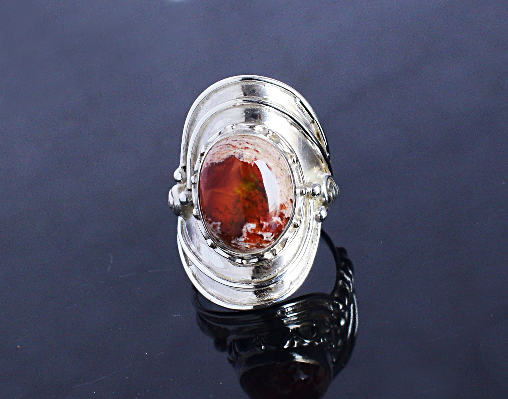 Amazing Mexican Fire Opal Gemstone Ring - 925 Sterling Silver Designer Jewelry for Women, Gift for Her, Wedding, Anniversary, Engagement