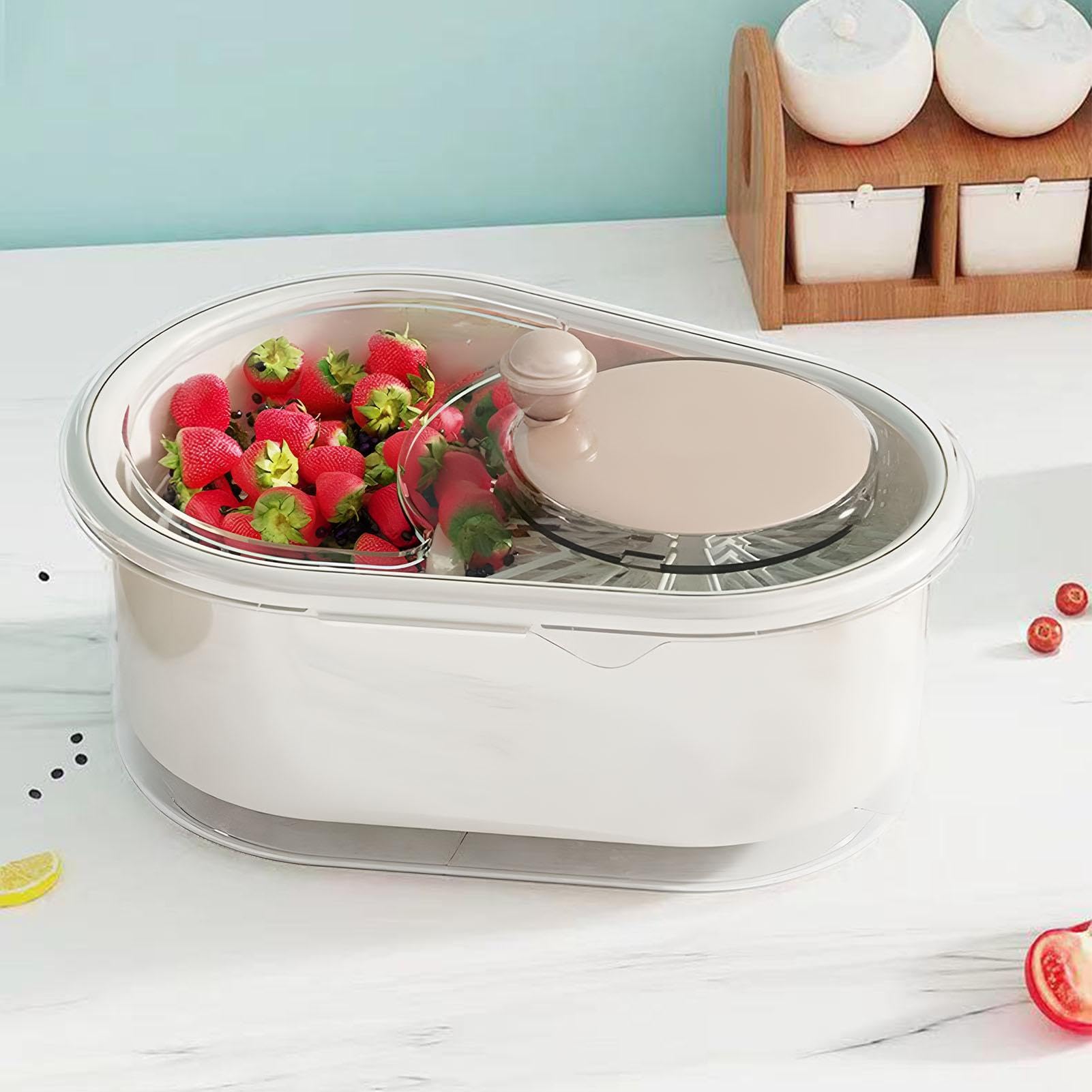 Portable Fruit and Vegetable Cleaner Spinner with Lid, Brush & Colander Bowl - Manual Kitchen Fruit Washer Scrubber for Fresh Produce | Perfect for Washing Berries, Grapes, Leafy Greens & More