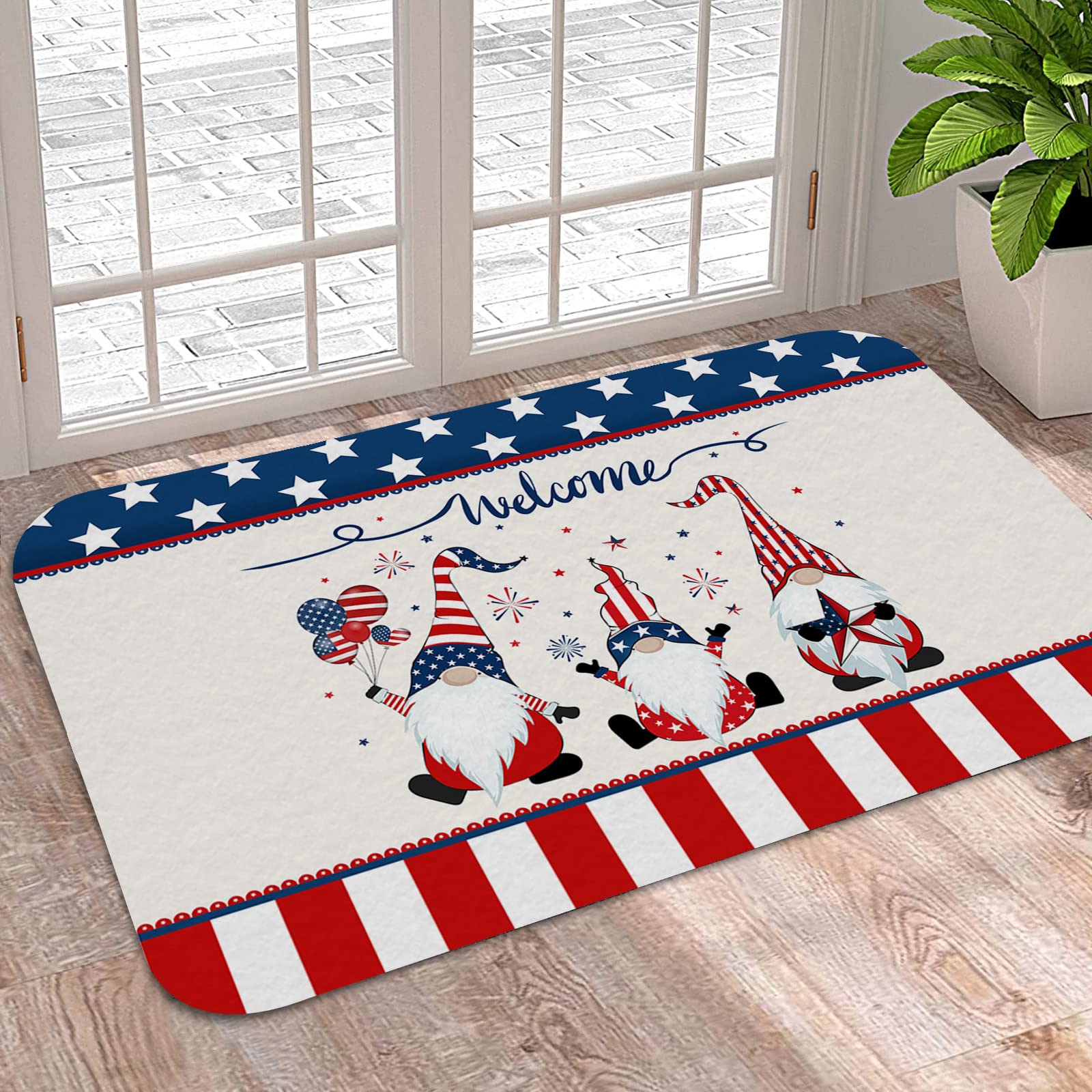 Welcome Doormat - Non-Slip Absorbent Indoor/Outdoor Entrance Mats for Front & Back Doors, Washable Stars & Stripes Floor Rug for Home, Bedroom, Kitchen - Perfect for 4th of July Decor & Year-Round Home Decor