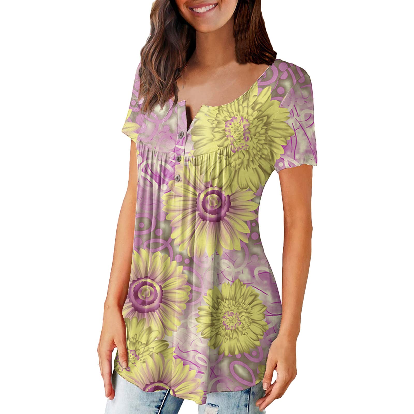 Women's Loose Fit Casual Tunic Tops - Short Sleeve Flared Summer T-Shirts to Wear with Leggings | Comfortable & Stylish for Daily Wear, Yoga, and Outdoor Activities