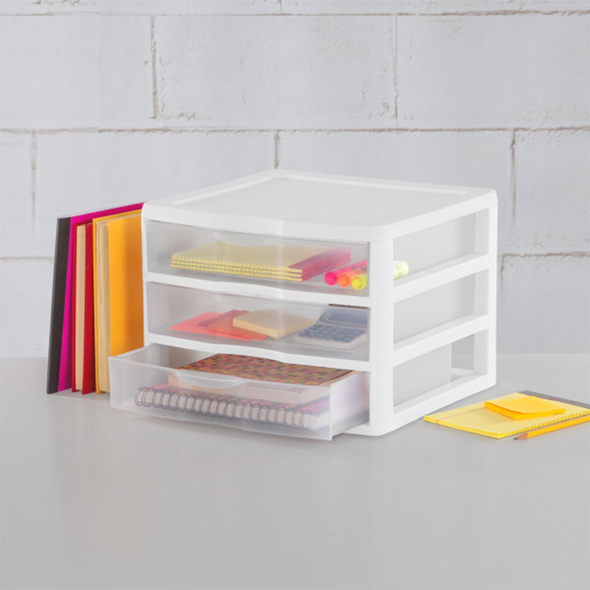 Sterilite 12-Pack 3 Drawer Desk Organizer for Office Supplies - White Plastic Storage Bins for Stationery, Pens & Small Items - Perfect for Home Office, School & Workspace Organization