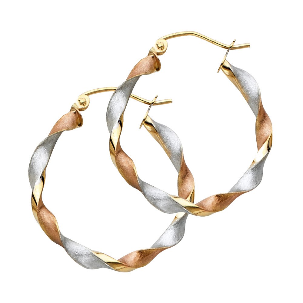 14K White, Yellow & Rose Gold Hollow Hoop Earrings for Women - Elegant Curled Design for Everyday Wear & Special Occasions | Jewelry Gift for Her