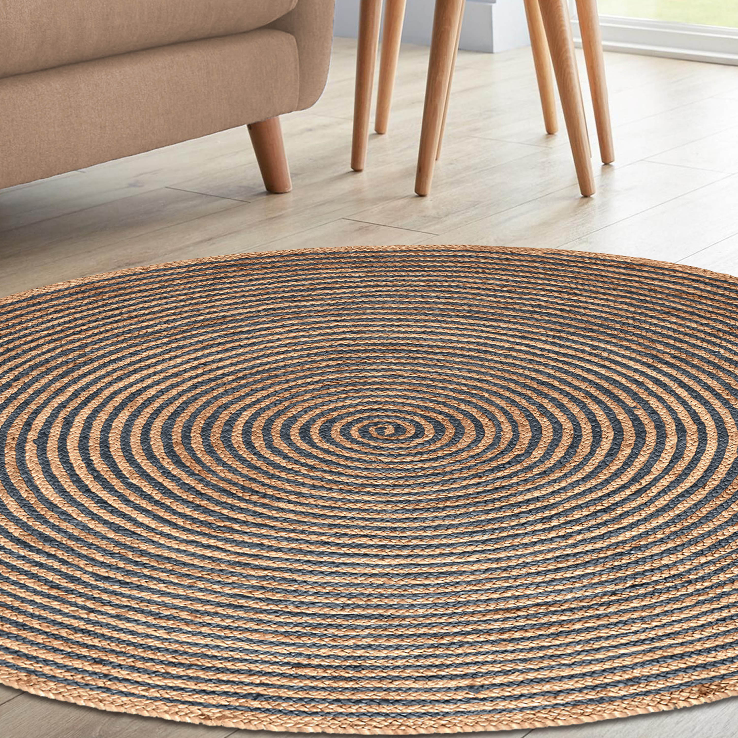 Braided Jute Reversible Handwoven Rug - Natural Fiber Indoor/Outdoor Area Rug for Living Room, Bedroom, Patio & Deck - Eco-Friendly Home Decor