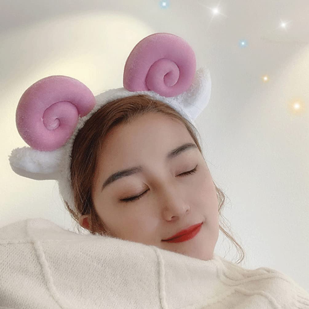 VALICLUD 2 Pack Soft Plush Sheep Ears Headband - Cute Lamb Ear Hair Band for Women & Girls (Pink) - Perfect for Makeup, Shower, Face Washing, Cosplay & Everyday Use