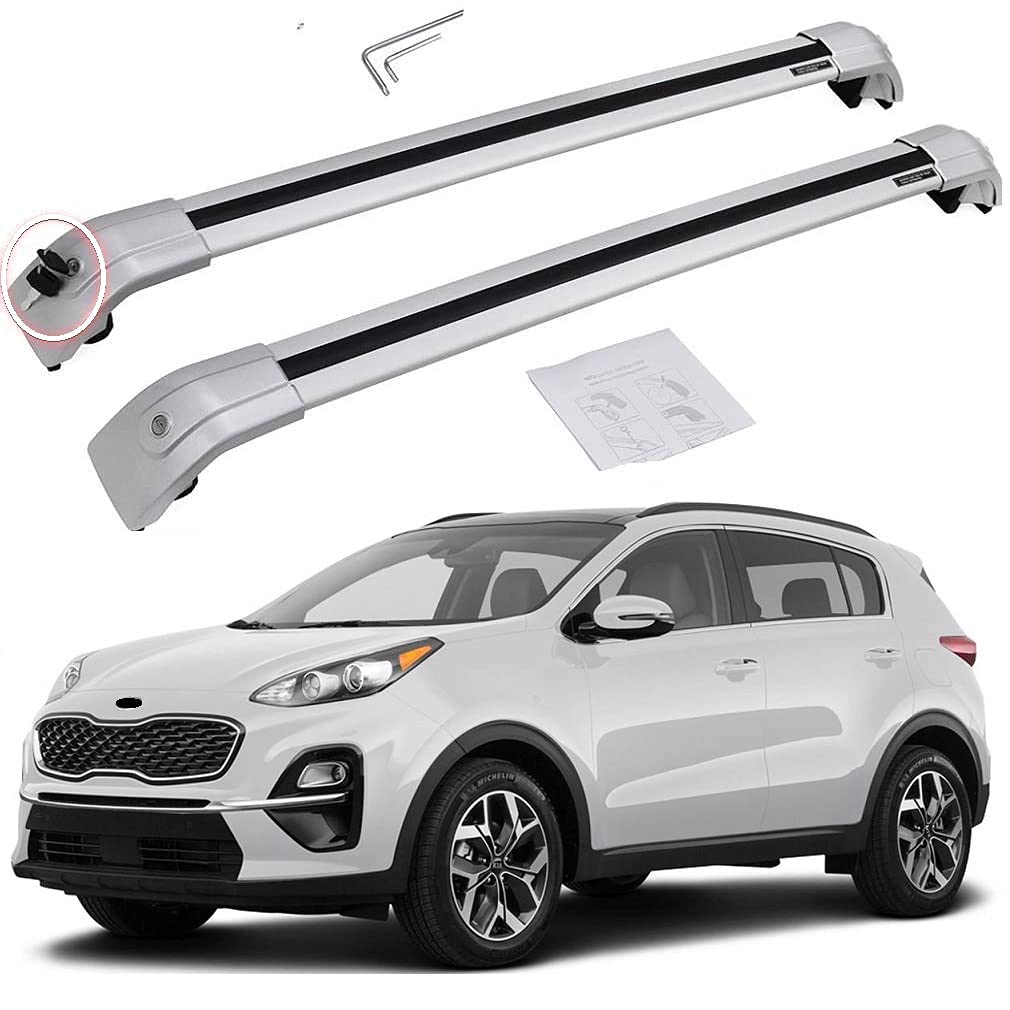 Premium Silver Roof Cargo Rack Cross Bars for KIA Sportage 2016-2021 - Heavy Duty Lockable Roof Rack System for SUV Luggage Carrier - Perfect for Road Trips, Camping & Outdoor Adventures