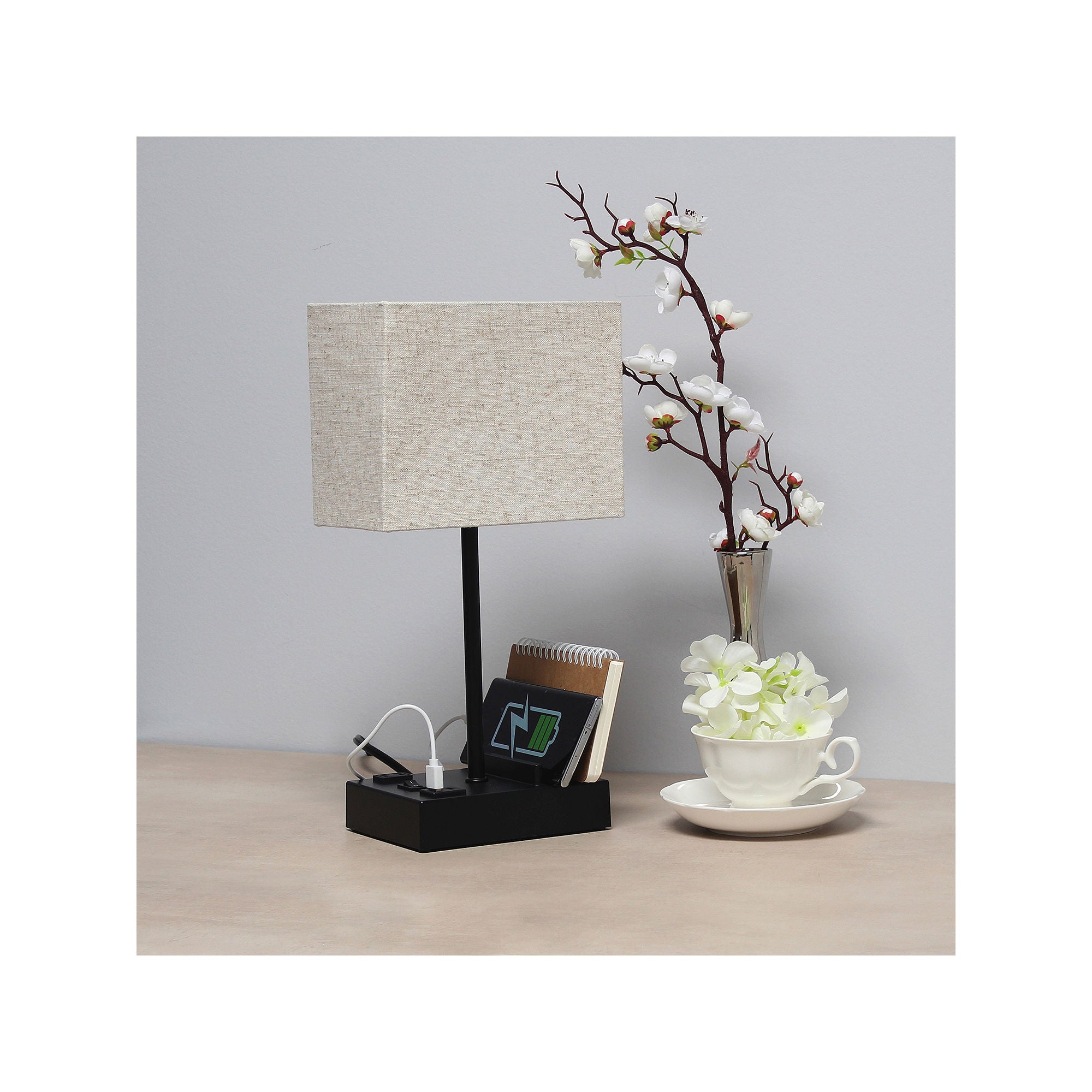 All The Rages Simple Designs 2-Port USB Plastic Table Lamp LT1110 BGB - Black Desk Lamp with USB Charging for Bedroom, Office & Nightstand