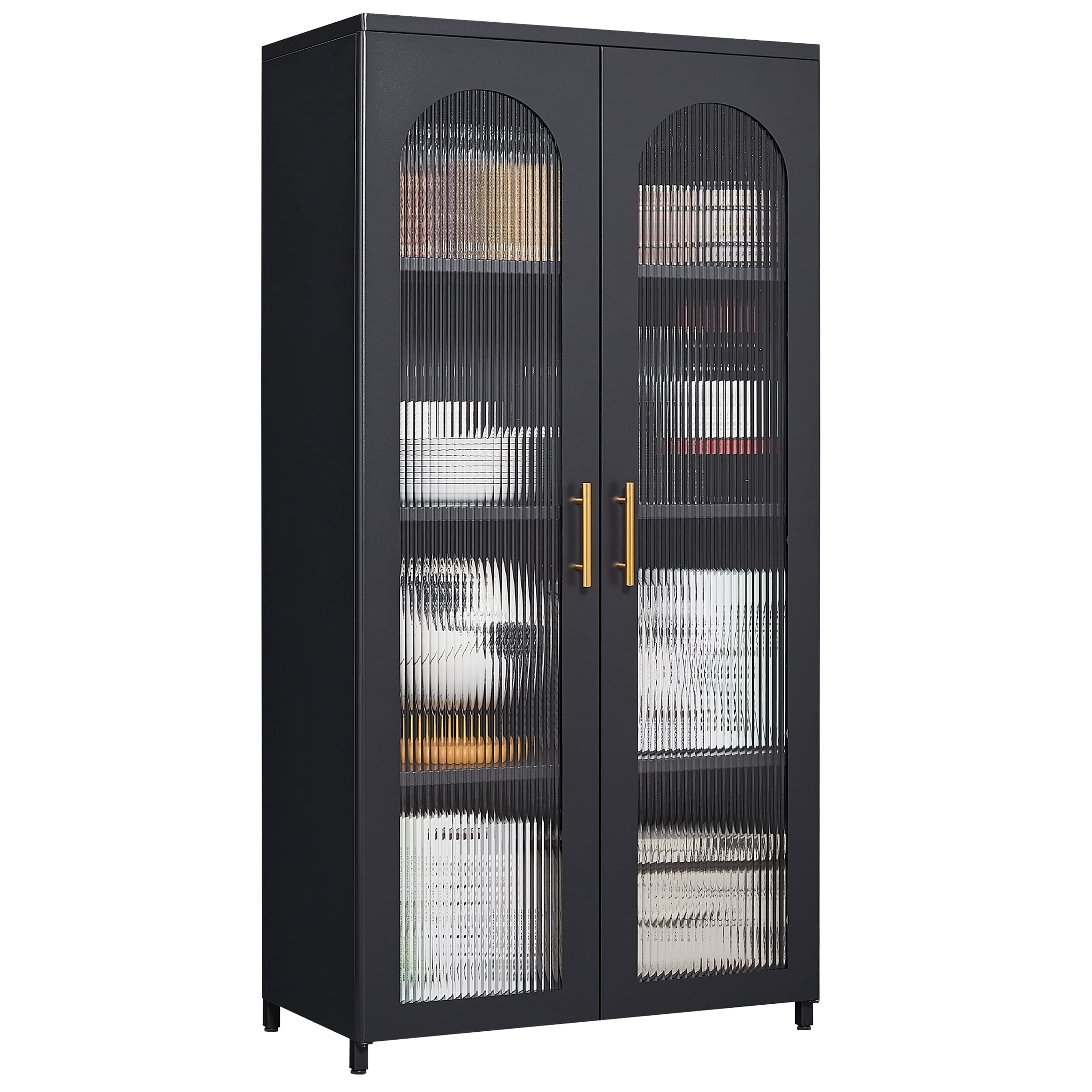 Modern Sideboard Buffet Cabinet with Glass Doors & Adjustable Shelves - Kitchen Storage Credenza for Dining Room, Living Room | Stylish Accent Furniture for Home Decor & Entertaining