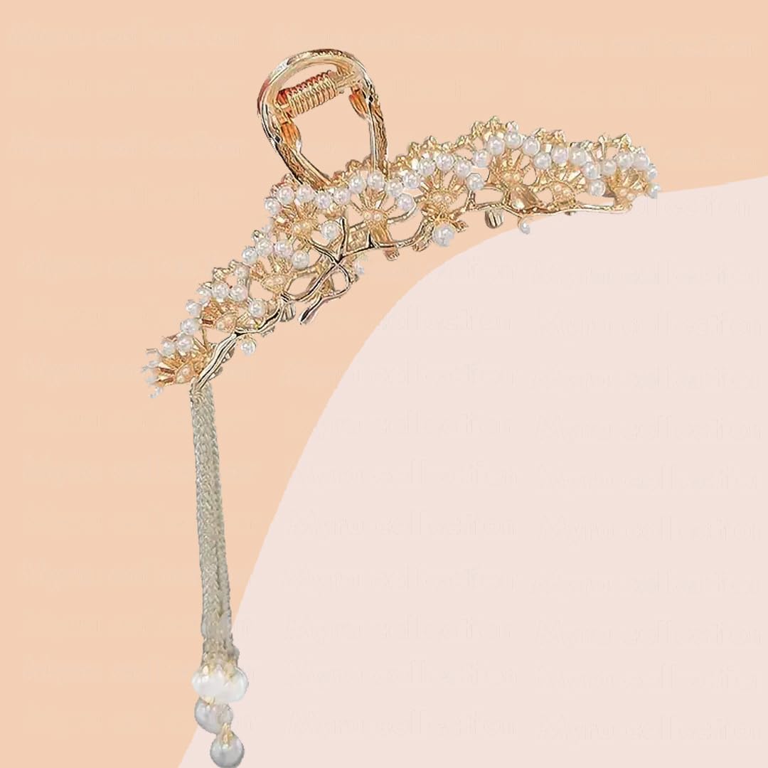 Myra Collection 1-Piece Pearl Hair Claw Clip - Strong Hold Hair Claw for Thick Hair - Elegant Hair Accessory for Women & Girls - Perfect for Weddings, Parties & Everyday Wear