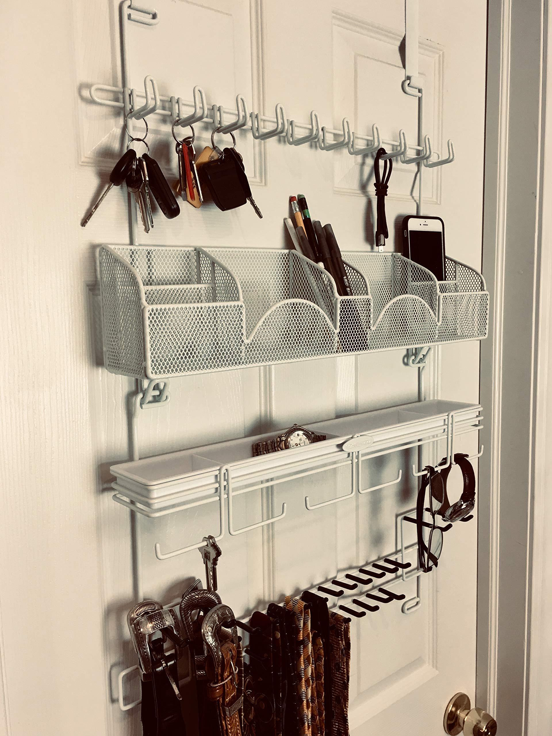 Men's Over the Door Belt Organizer - 43 Hooks Wall Mount Tie & Accessory Rack | Space Saving Closet Storage Solution for Ties, Belts, Scarves | Perfect for Bedroom, Closet, Office Organization (White)