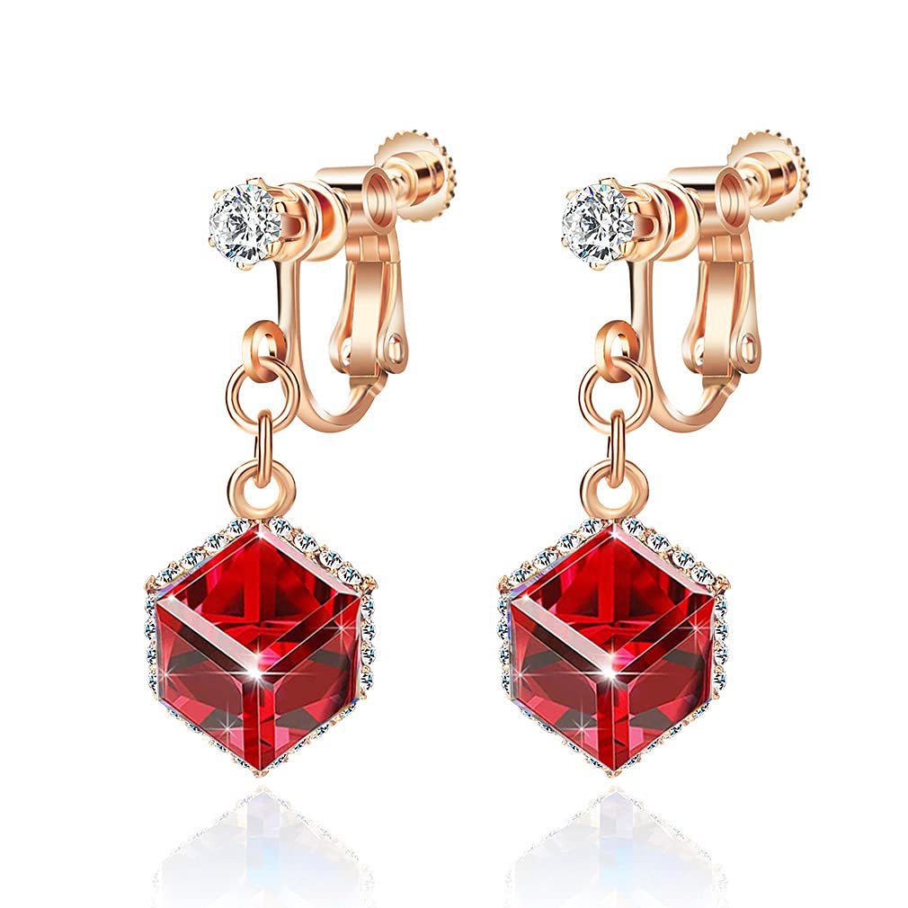 Austrian Crystal Drop Clip-On Earrings for Women - 14K Rose Gold Plated Hypoallergenic Non-Pierced Dangle Earrings | Elegant Party Wedding Jewelry Gift