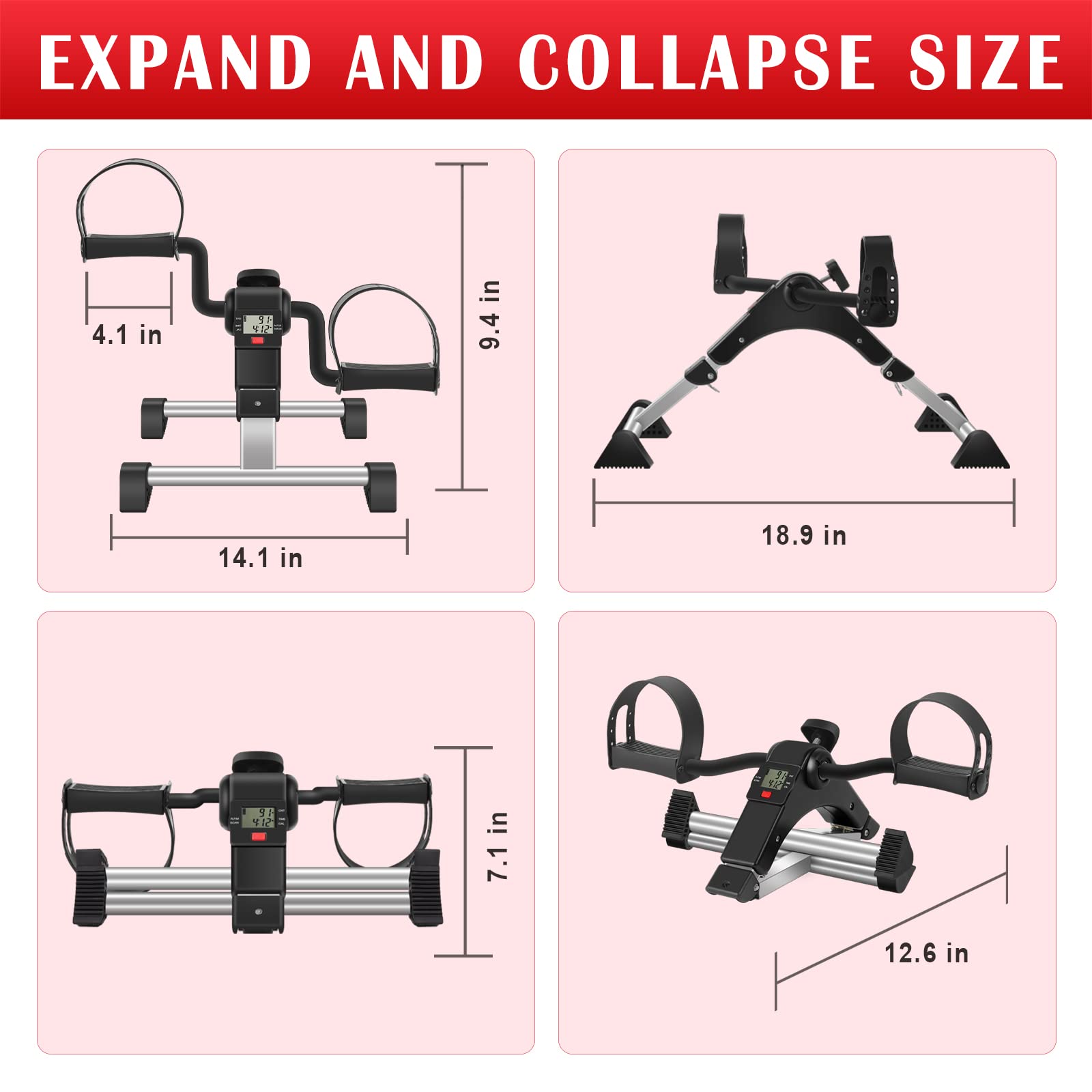 TABEKE Under Desk Bike Pedal Exerciser - Portable Folding Exercise Bike for Arms & Legs, LCD Display, Fully Assembled - Perfect for Office, Home & Rehab Workouts