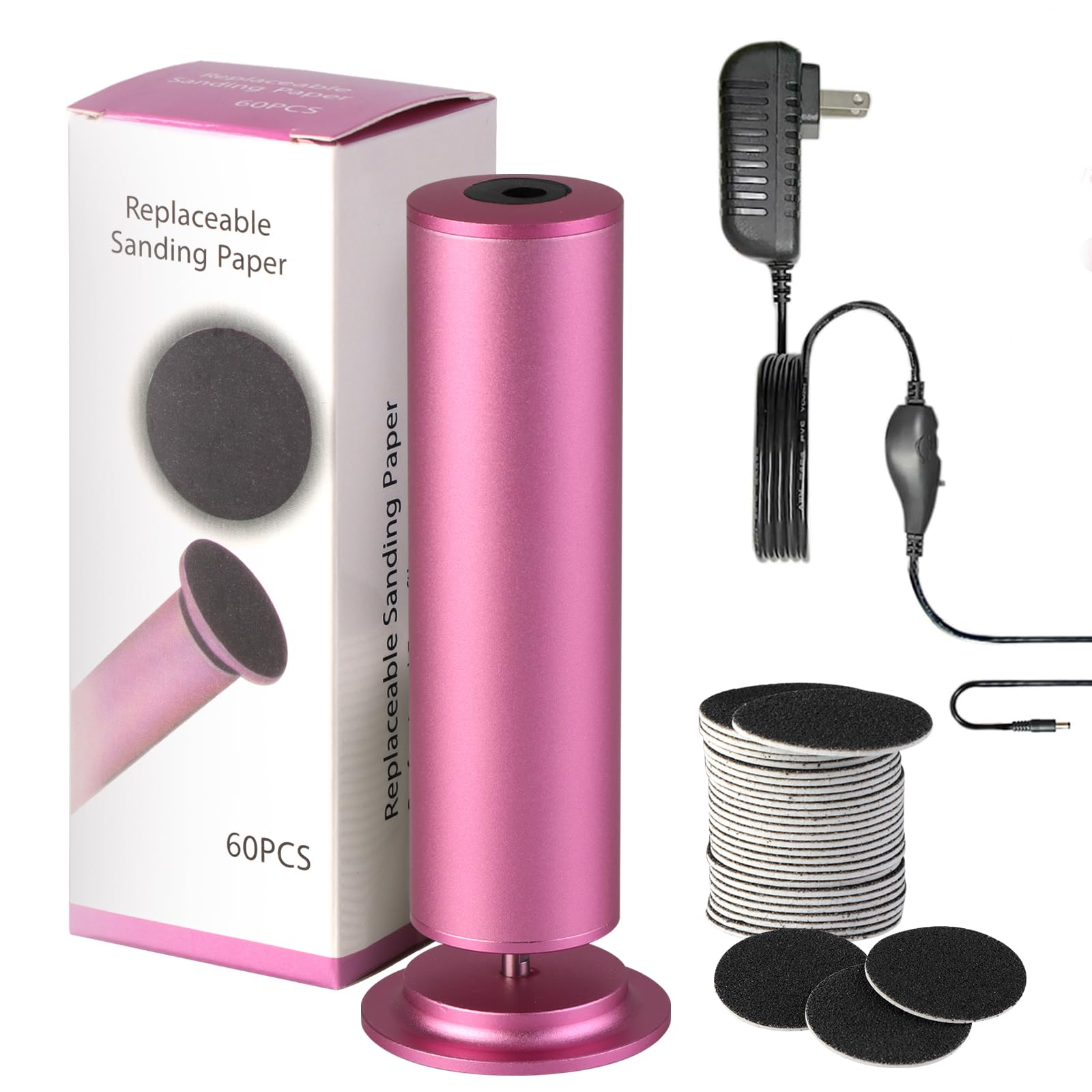 Dermave Electric Foot Callus Remover for Women & Men - Professional Foot File Grinder with Speed Control & 60 Replacement Sanding Discs - Pink Pedicure Tool for Smooth Cracked Heels at Home or Salon