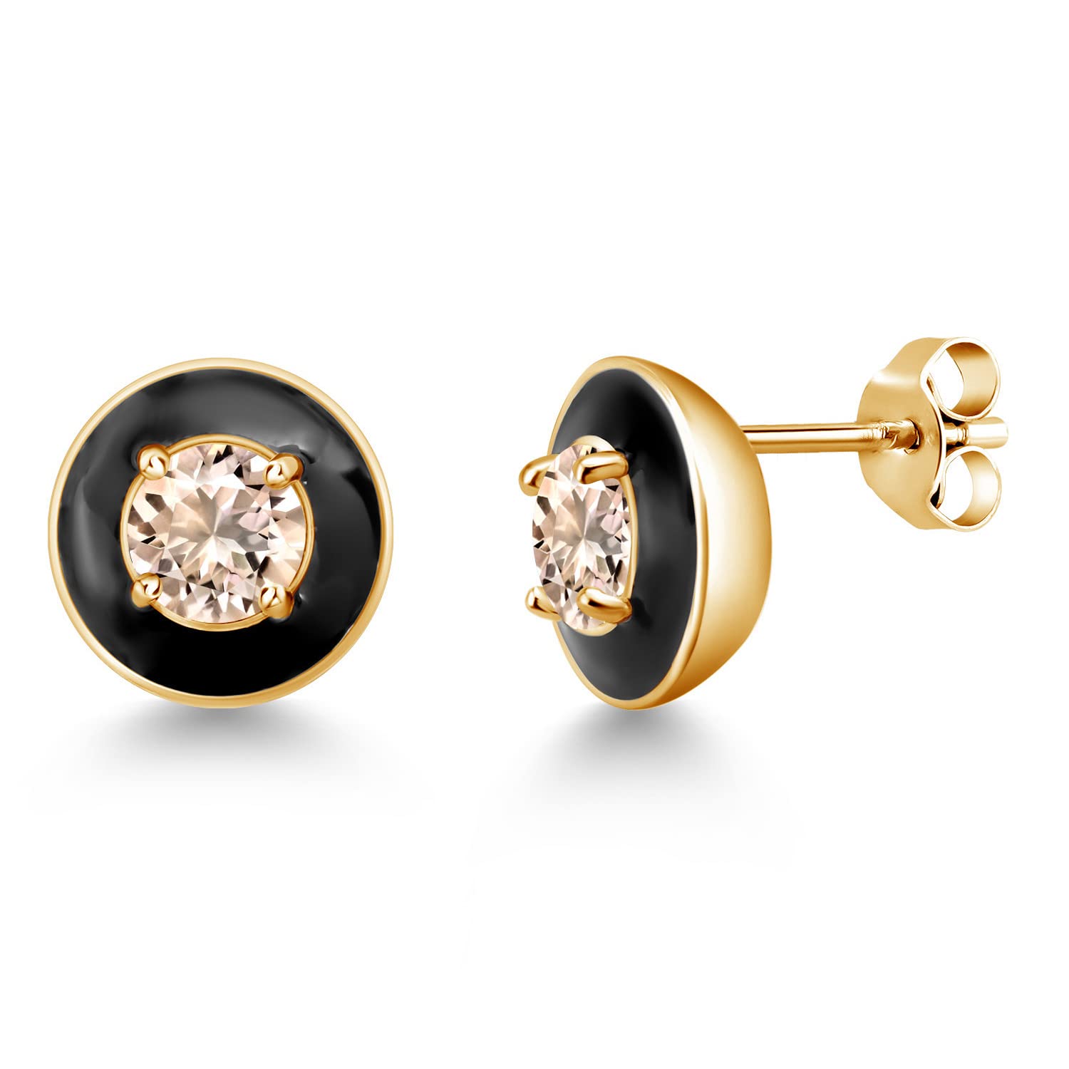 Gem Stone King 18K Gold Plated Sterling Silver 5MM Round Gemstone Birthstone Black Enamel Stud Earrings for Women & Men | Elegant Jewelry Gift for Birthday, Anniversary & Special Occasions