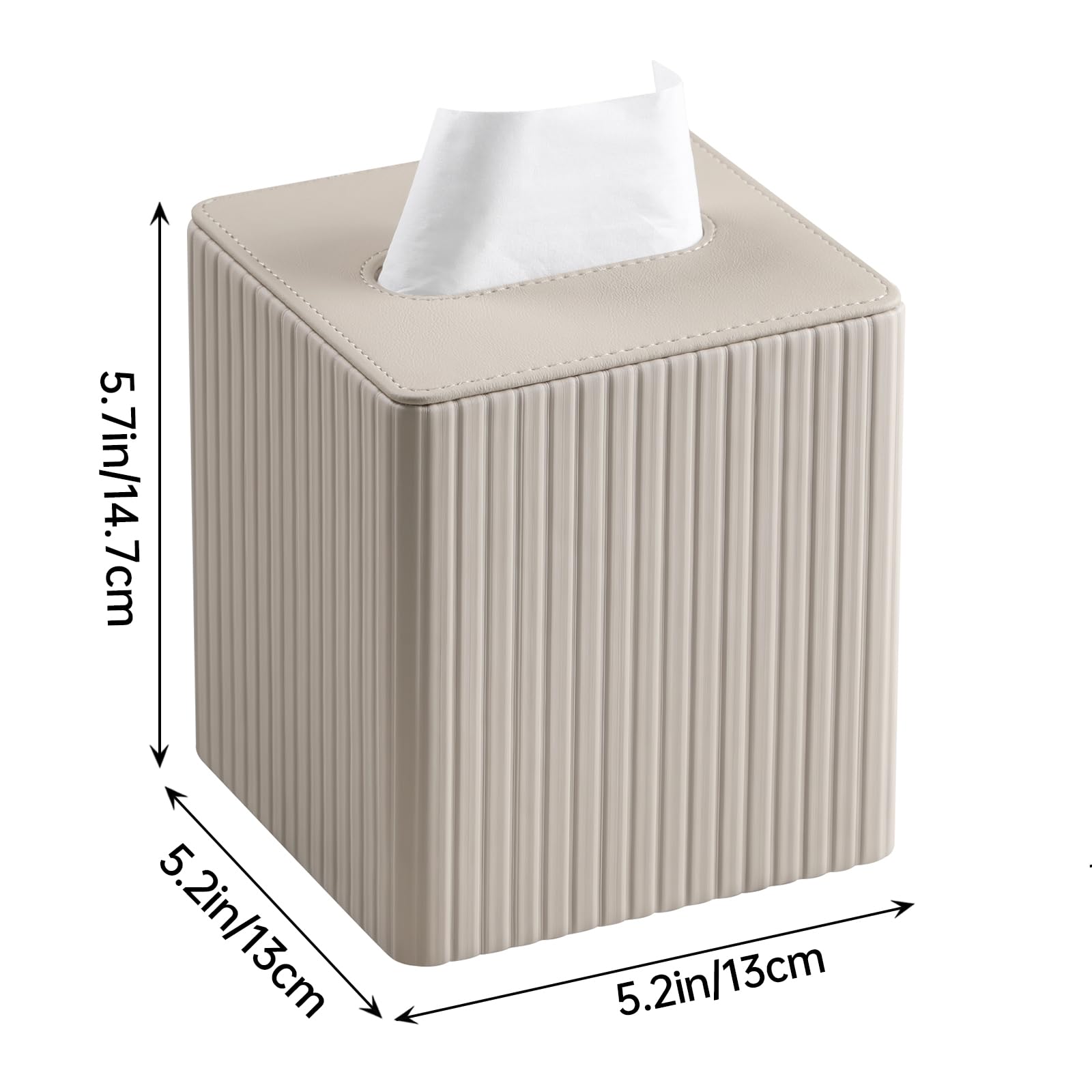 Premium PU Leather Square Tissue Box Cover with Magnetic Closure - Elegant Beige Stripe Design for Home, Office & Car Decor | Water-Resistant & Dustproof Organizer