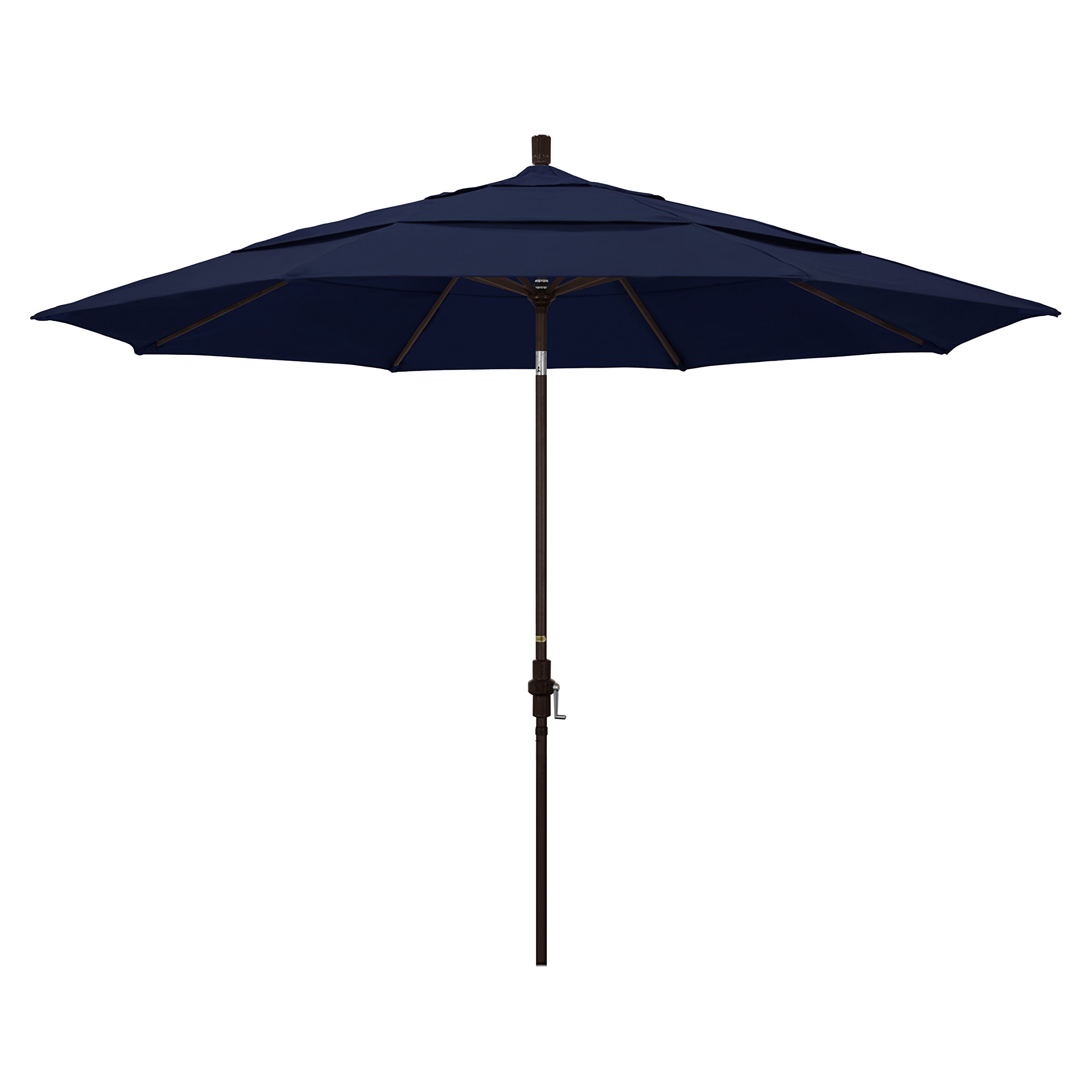 11' Round Aluminum Market Umbrella with Crank Lift & Tilt - Navy Blue Patio Umbrella for Outdoor Dining, Poolside, Garden & Backyard (California Umbrella GSCU118117-F09-DWV)