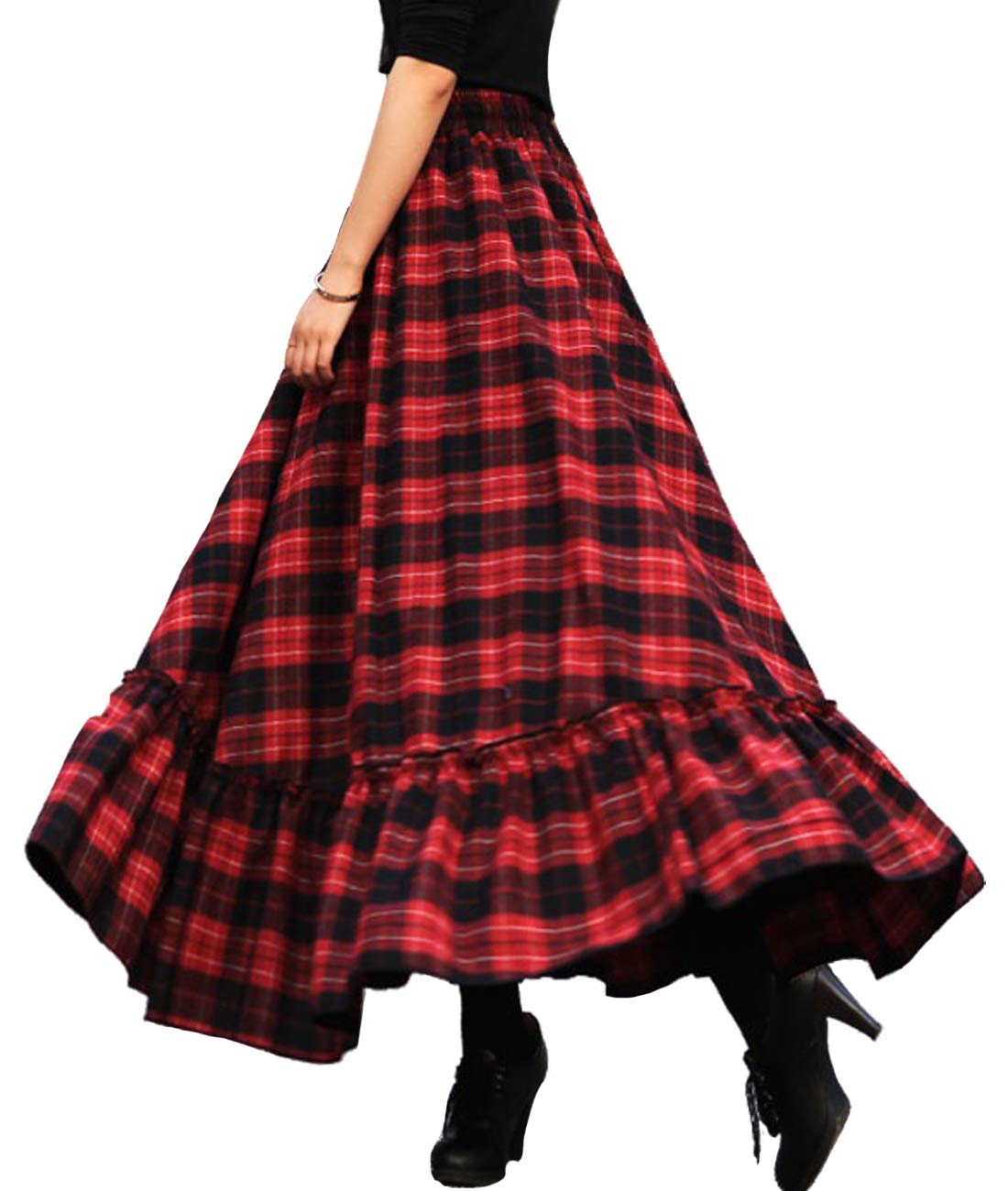 Vintage Plaid Wool Maxi Skirt for Women - Elastic Waist A-Line Long Skirt - Warm Winter Fashion Skirt for Office, Party & Holiday Outfits