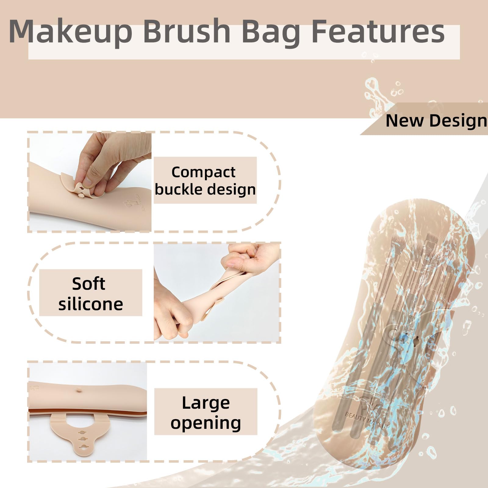 Premium Silicone Travel Makeup Brush Holder - Waterproof Snap-on Cosmetic Organizer with 3 Adjustable Sizes | Portable Makeup Brush Bag for Women | Perfect for Travel, Gym & Daily Beauty Routine