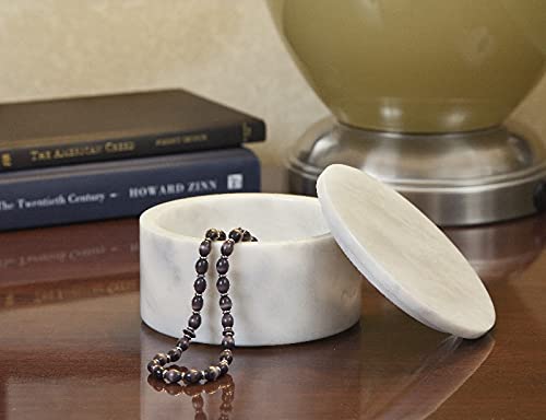 Hand Carved Marble Jewelry Box with Lid - Polished Circular Keepsake Box with Non-Slip Rubber Pads | Lightweight & Compact Stone Organizer for Rings, Necklaces, Earrings | Perfect for Home Decor, Wedding Gifts & Luxury Storage Solutions