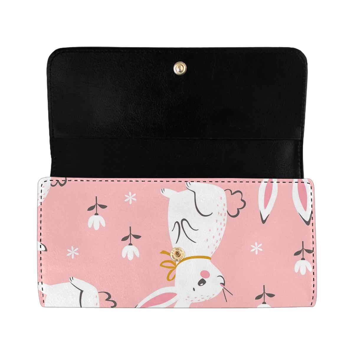 Cute White Bunny Floral Women's Trifold Clutch Wallet with Card Holder - Elegant Handbag for Everyday Use, Parties, and Gift Giving
