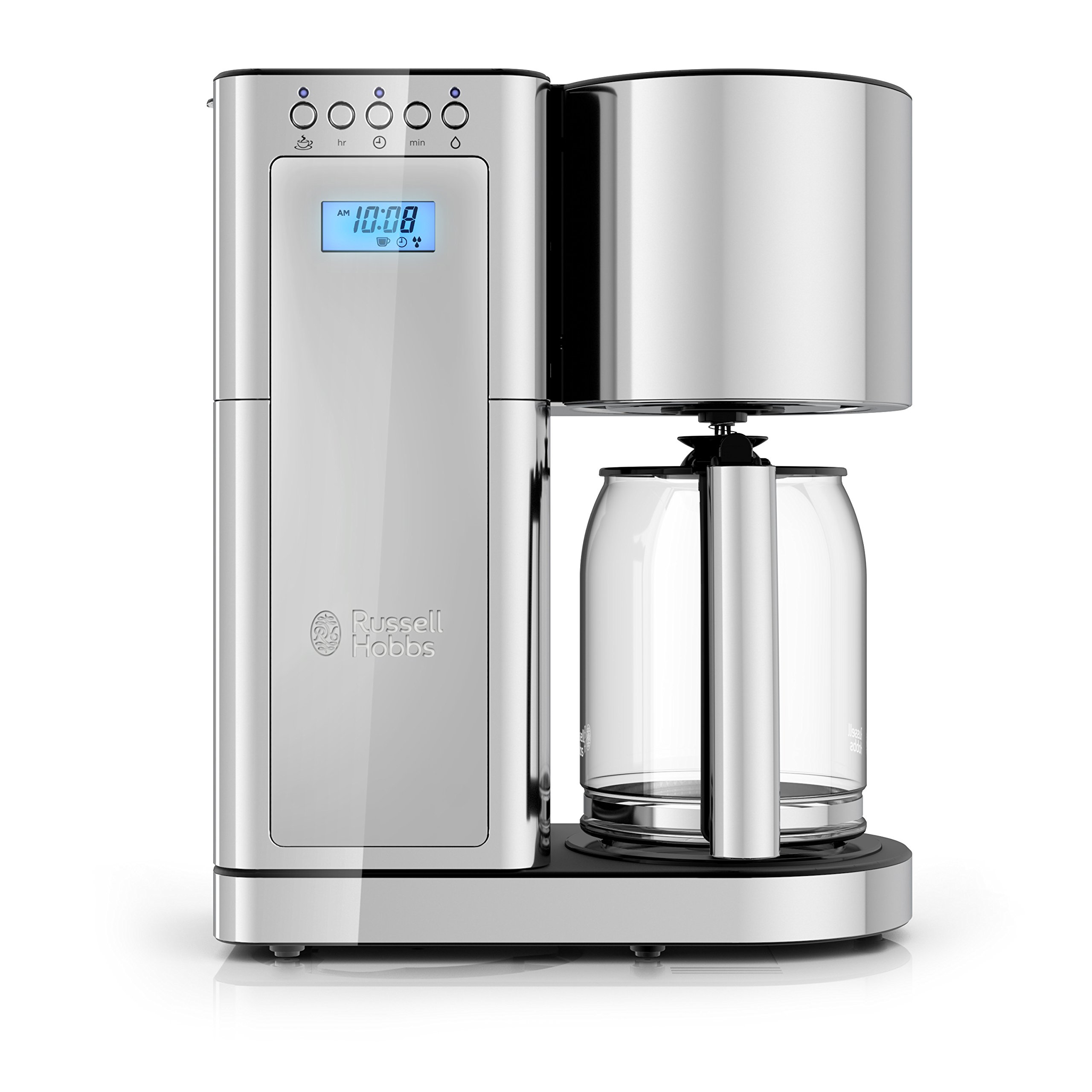 Russell Hobbs CM8100GYR 8-Cup Glass Coffee Maker - Stainless Steel & Silver Drip Coffee Machine for Home, Office & Breakfast Use