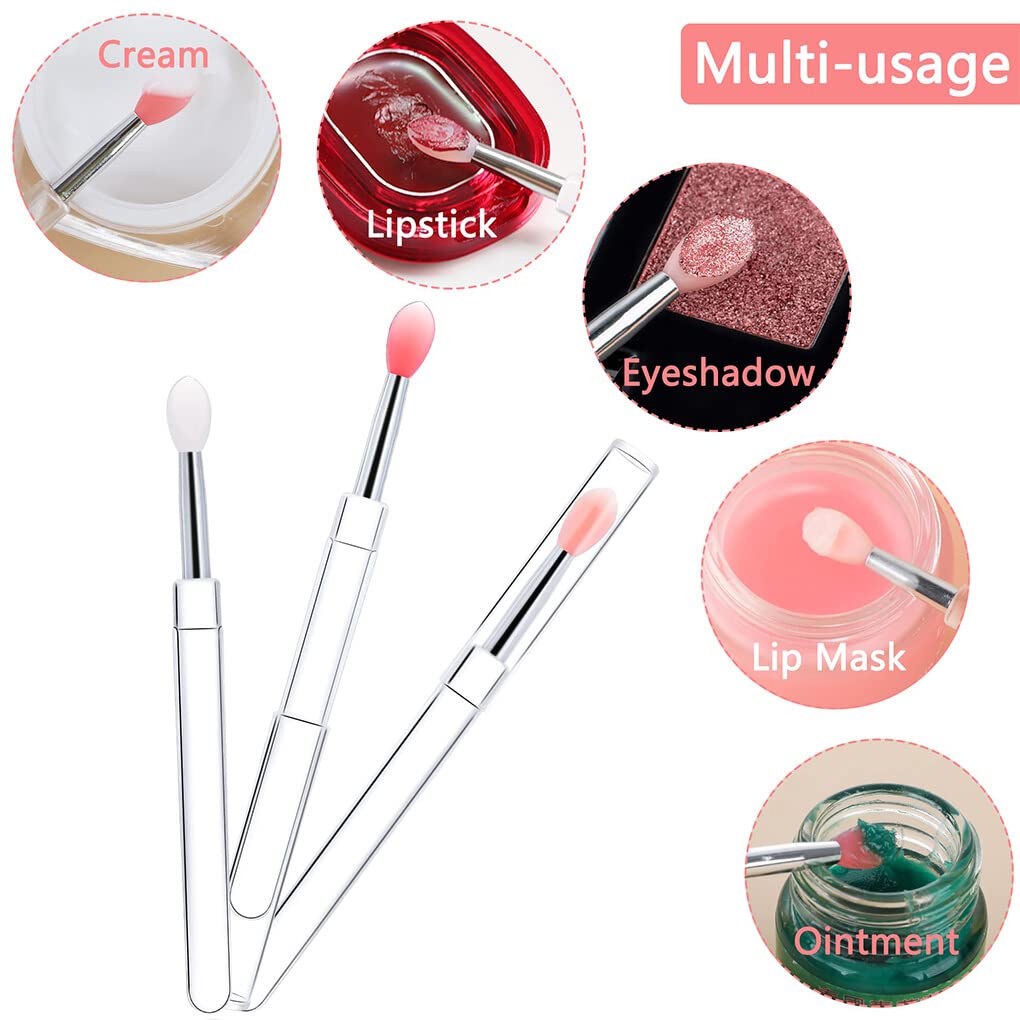 3 Pack Professional Handheld Lip Brush Set - Reusable Makeup & Eyeshadow Brushes for Travel, Portable Beauty Tools for On-the-Go Touch Ups