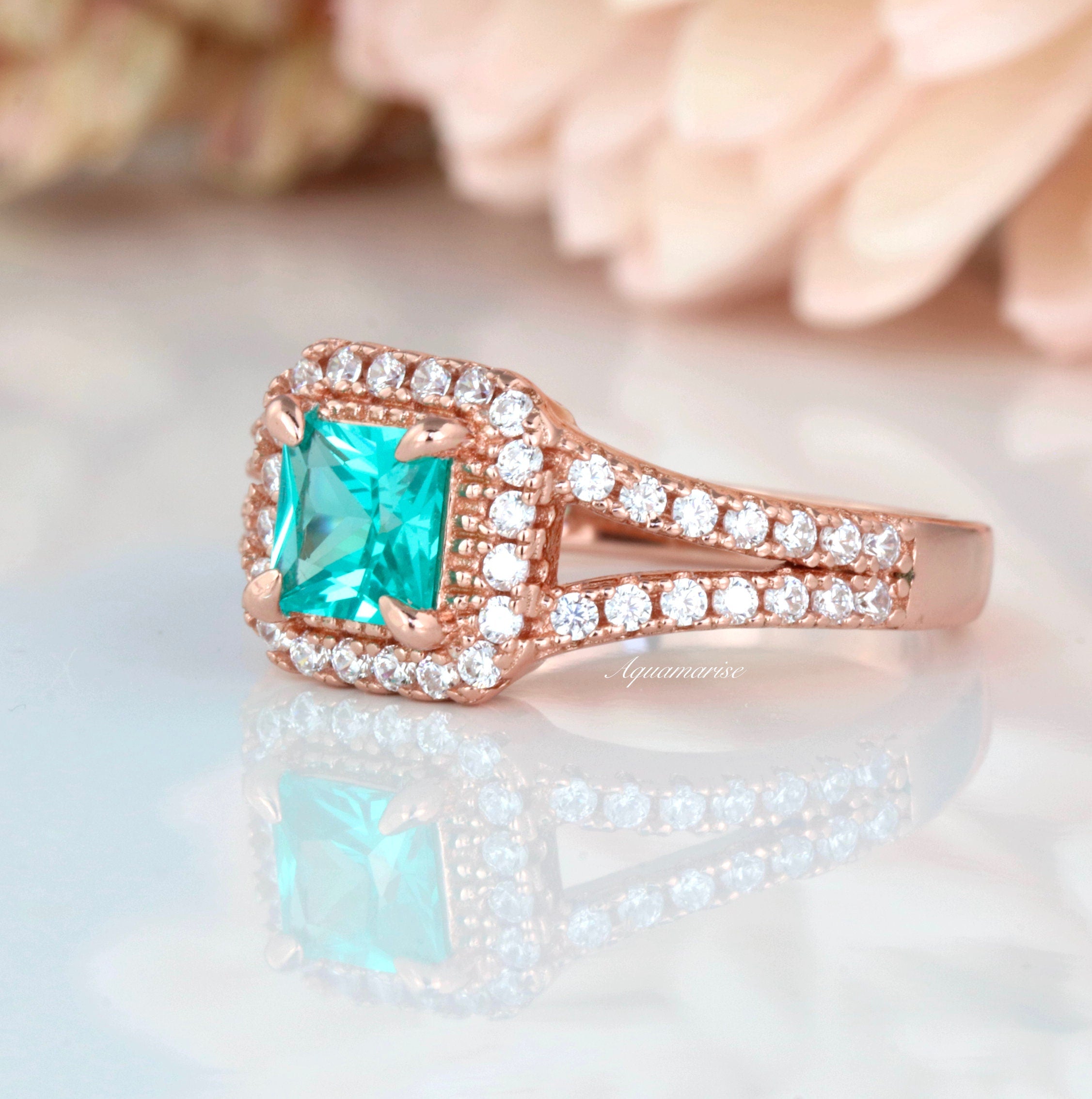 Exquisite 14K Rose Gold Vermeil Split Shank Paraiba Tourmaline Ring | Elegant Jewelry for Weddings, Anniversaries & Special Occasions