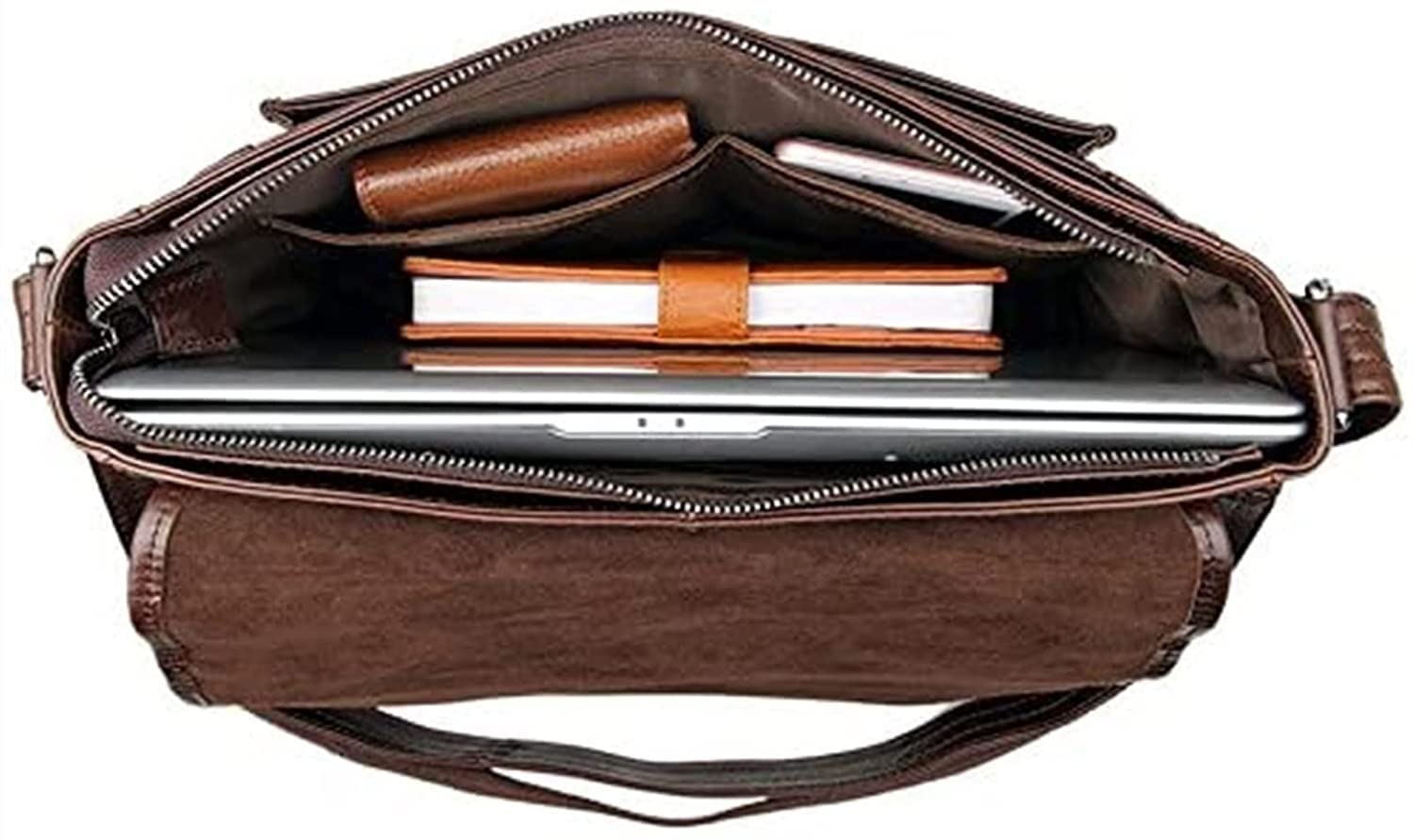 Premium Handmade Genuine Leather Full Flap Messenger Bag - Laptop Satchel with Padded Protection (Brown, 35.5x10x30.5cm) - Perfect for Business, Travel & College Commute