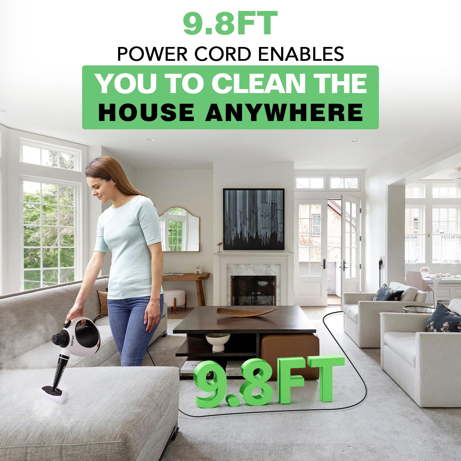 Handheld Pressurized Steam Cleaner with 10-Piece Accessory Kit - Multi-Purpose Portable Steamer for Home, Upholstery, Car & Floor Cleaning | Safe Lock Feature | Natural Steam Cleaning Solution | Perfect for Deep Cleaning Carpets, Sanitizing Baby Items & Refreshing Clothes