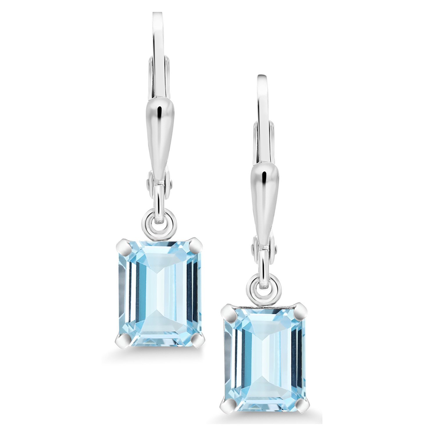 8X6MM Emerald Cut Gemstone Birthstone Leverback Drop Dangle Earrings for Women - 925 Sterling Silver Fine Jewelry | Perfect Gift for Mom, Wife & Her | Elegant for Weddings, Parties & Special Occasions